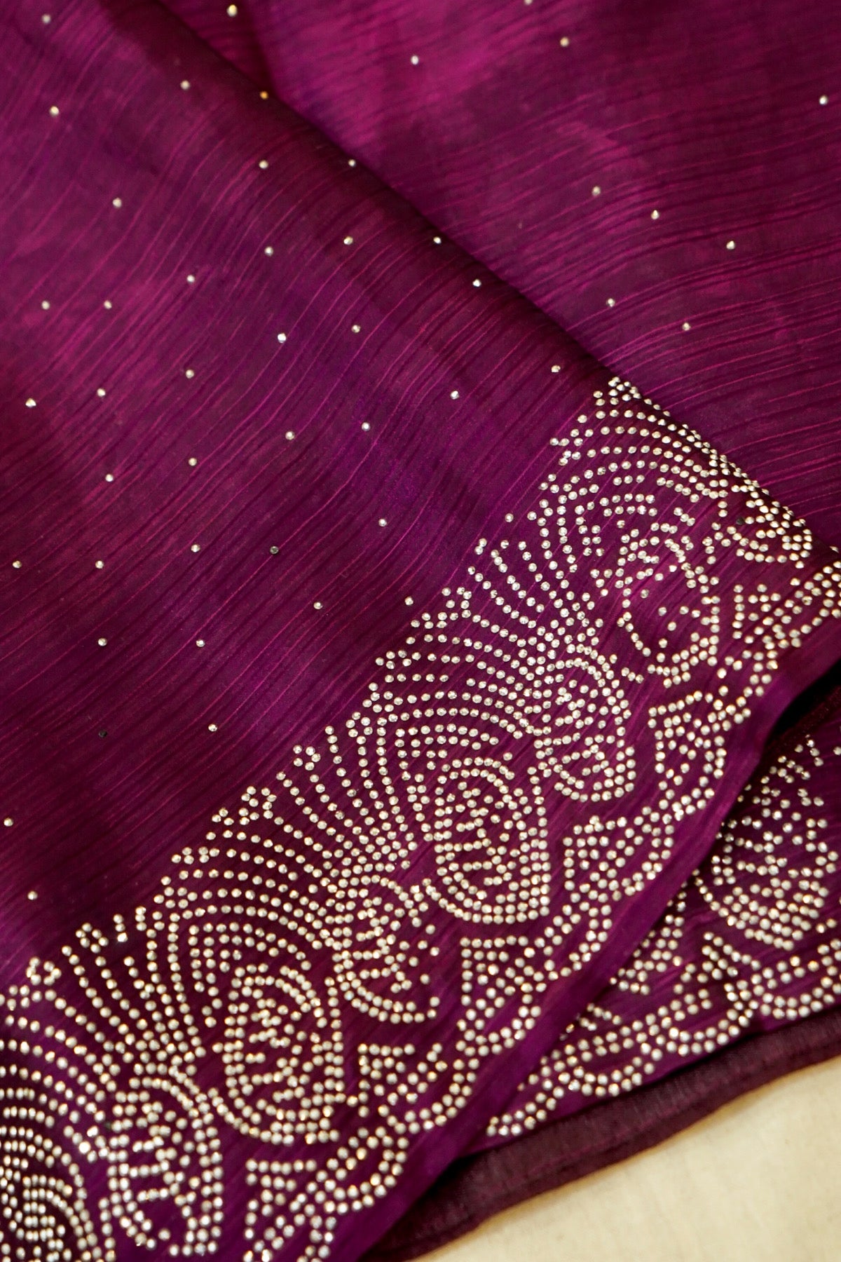 Magenta Stardust Rhinestone Border Designer Silk Saree