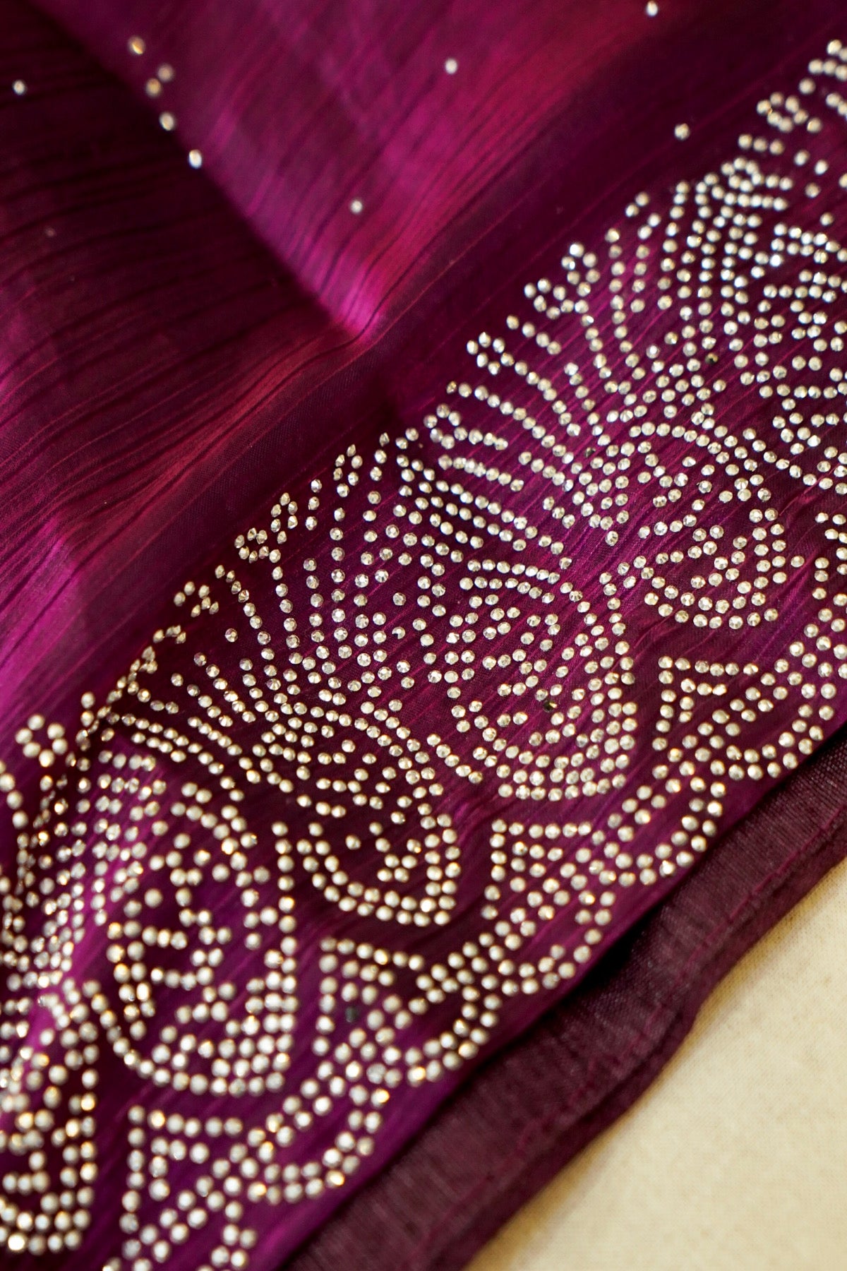 Magenta Stardust Rhinestone Border Designer Silk Saree