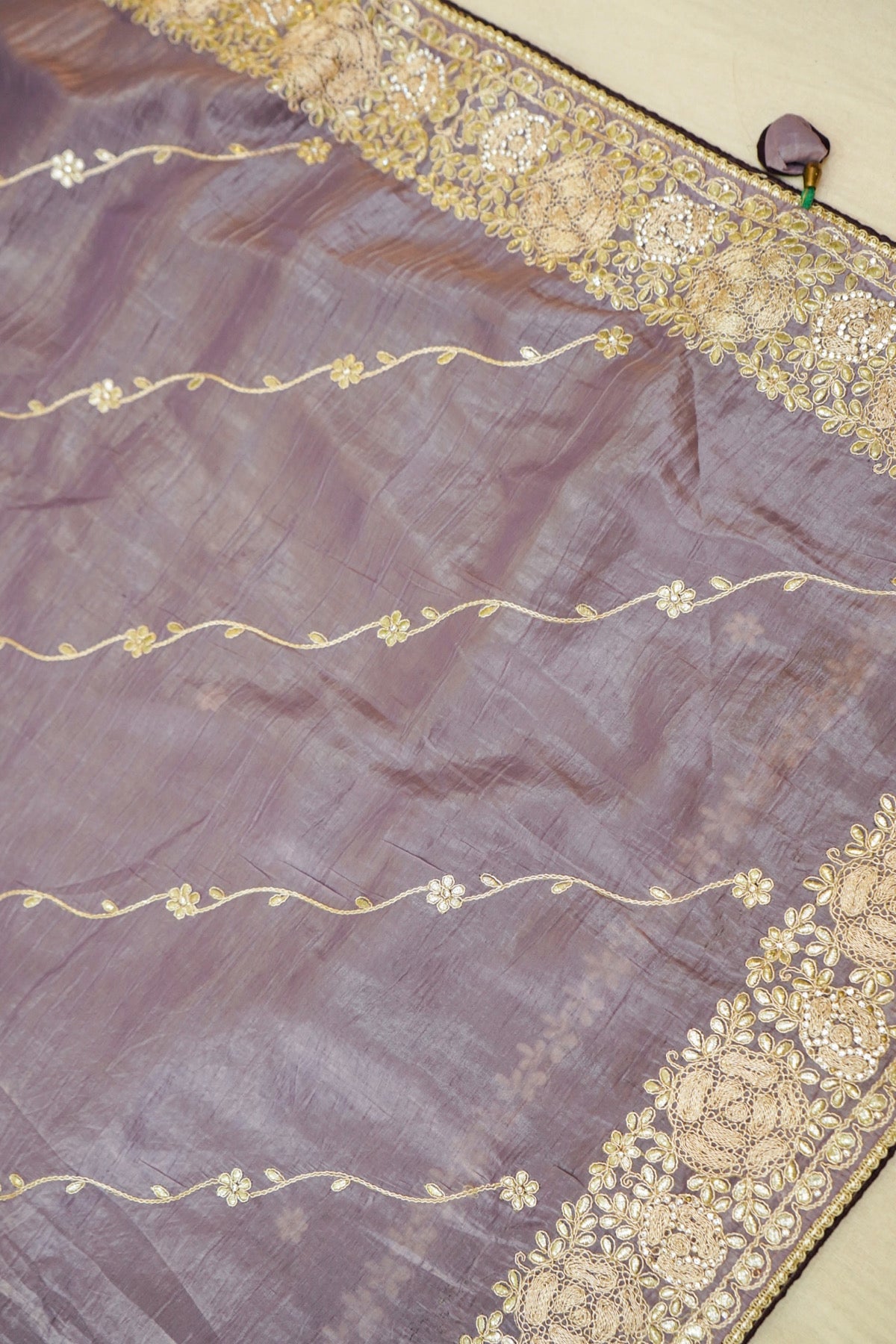 Mauve Designer Saree with Floral Embroidered Border