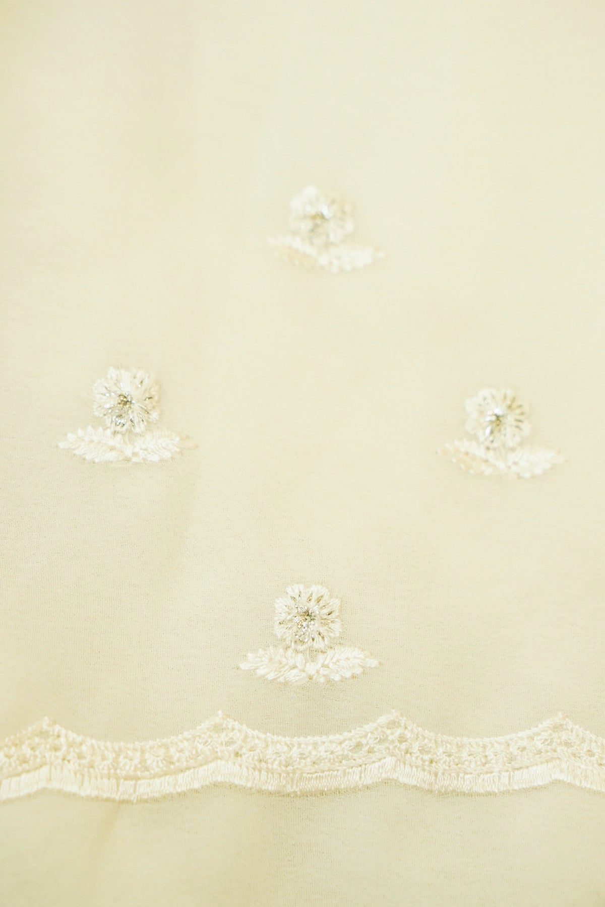 Ivory Floral Embroidered Designer Net Saree with Intricate Border