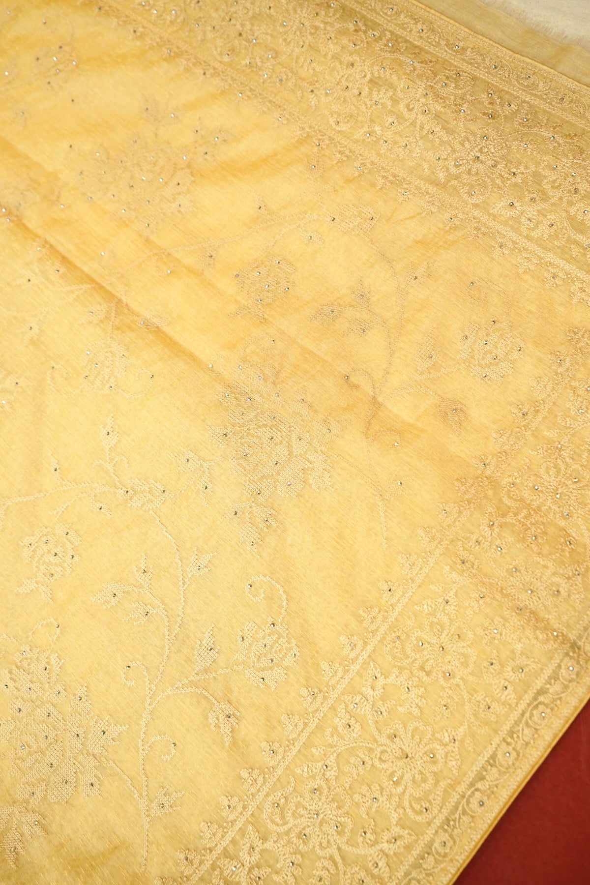 Beige Designer Cotton Saree with Embroidered and Stone Border