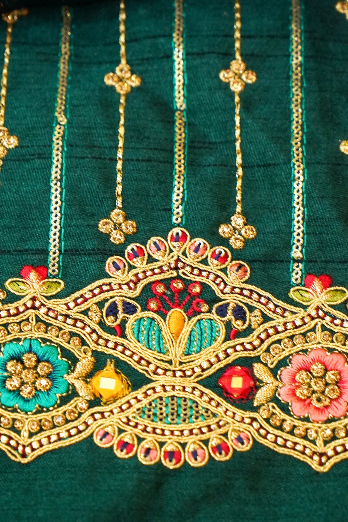 Deep Teal Bloom Embroidered Designer Saree