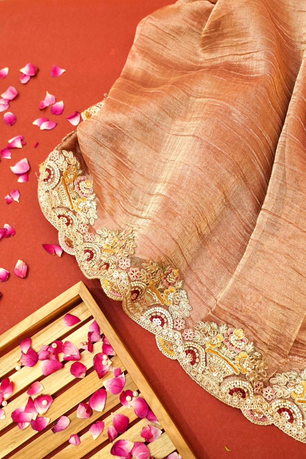 Rose Gold Bloom Embroidered Designer Saree