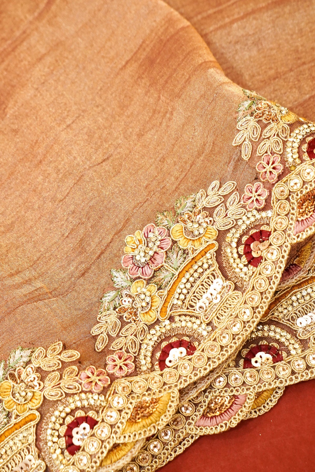 Rose Gold Bloom Embroidered Designer Saree