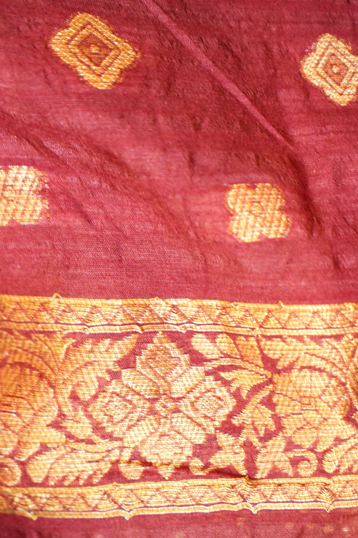 Maroon Designer Tissue Saree with Green & Diamond Detailing Border