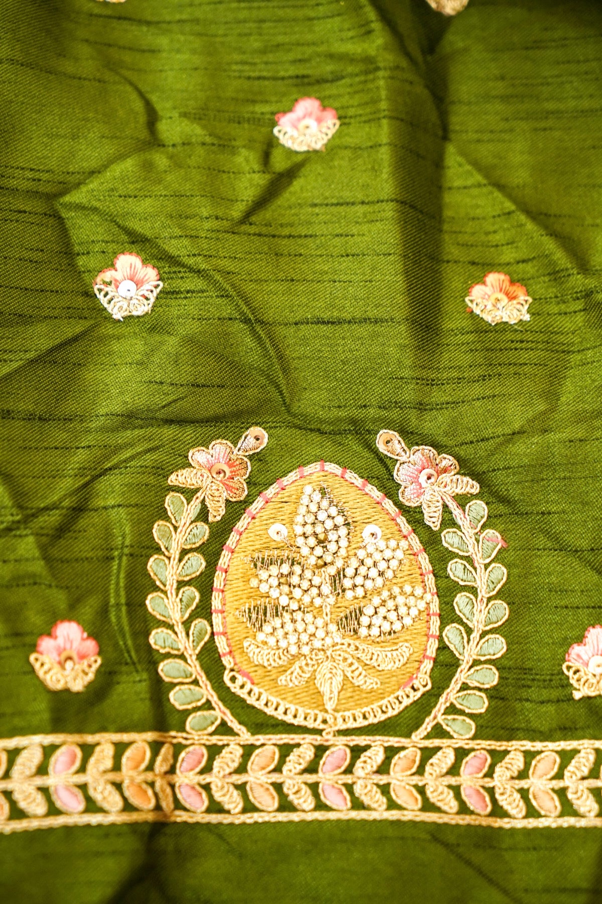 Pistachio Bloom Embroidered Designer Saree with Olive Green Blouse