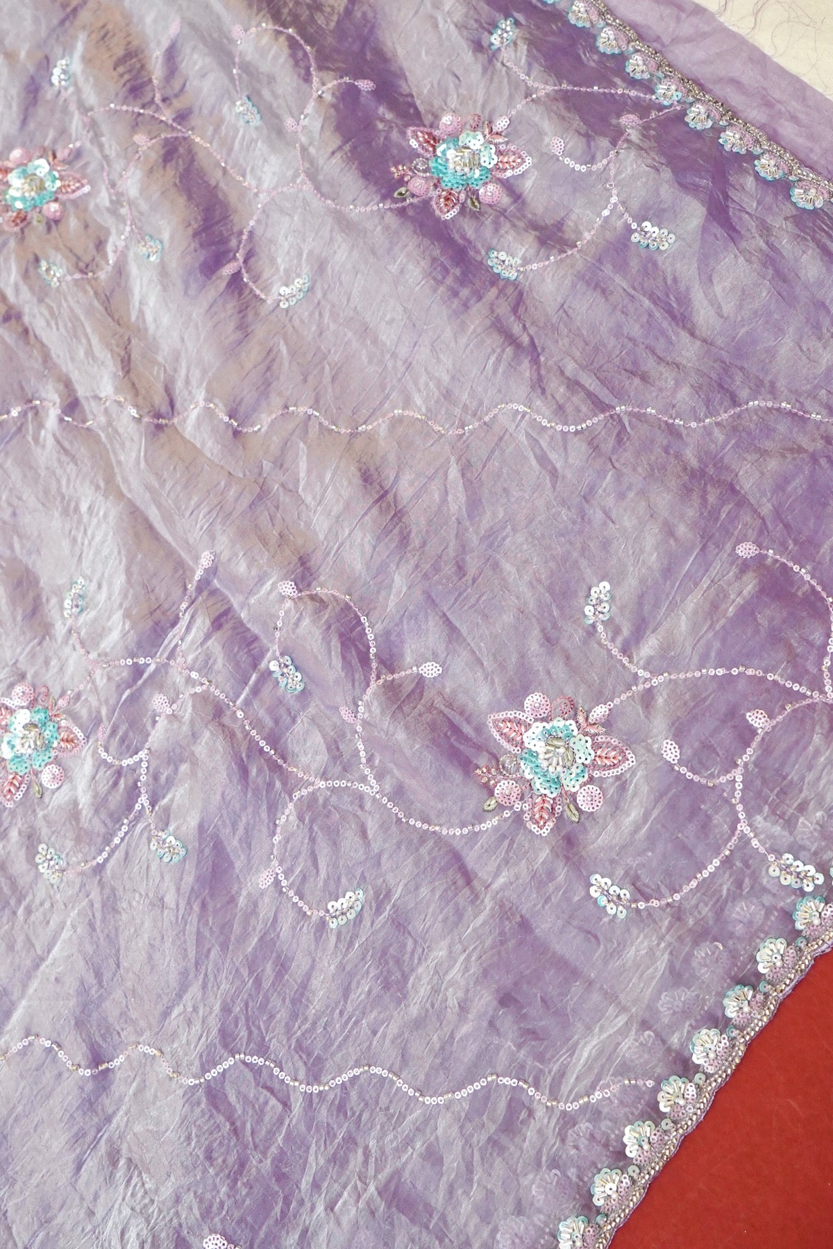 Lavender Lilac Blossom Trail Sequin Work Designer Saree