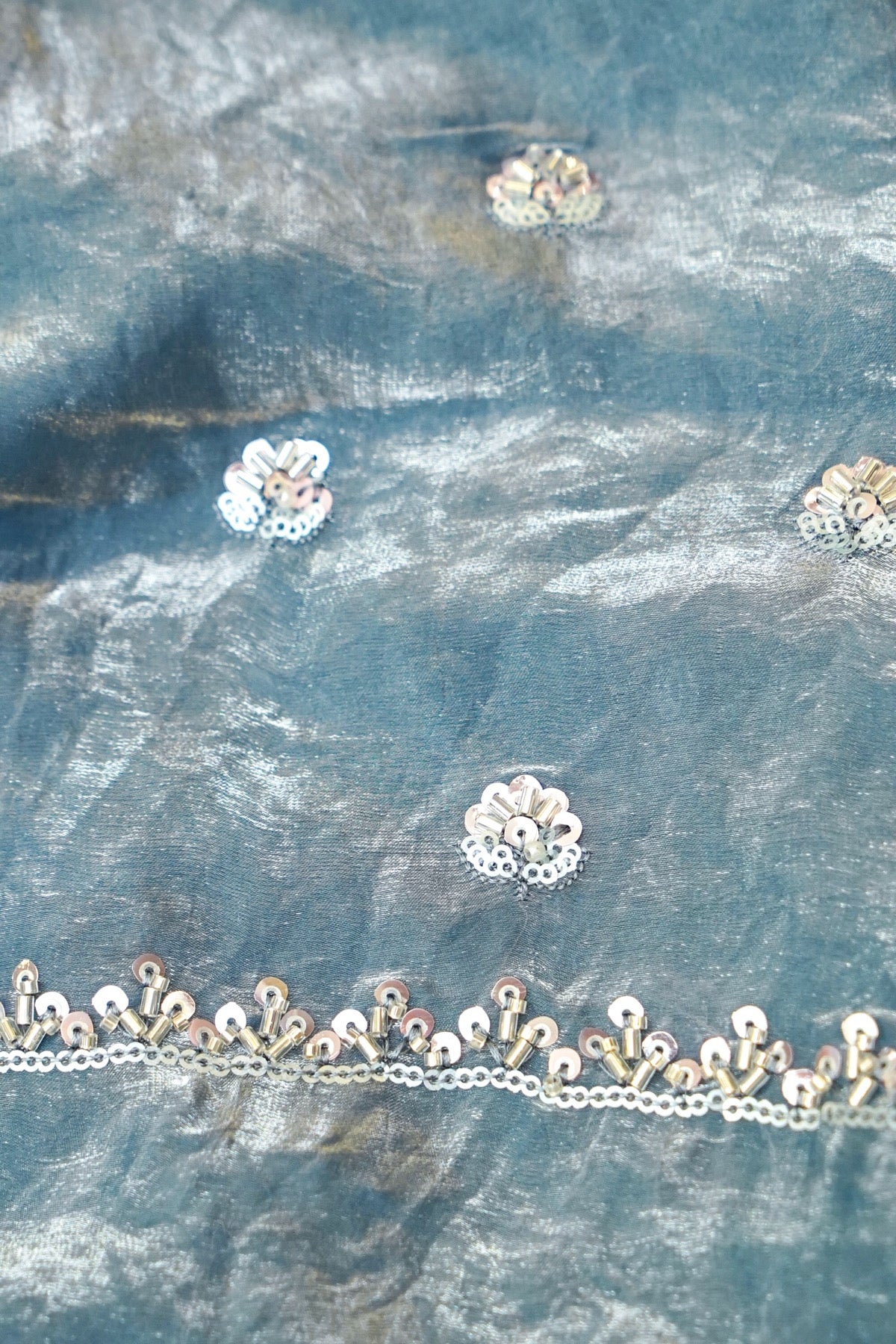 Dusty Blue Blossom Trail Sequin Work Designer Saree