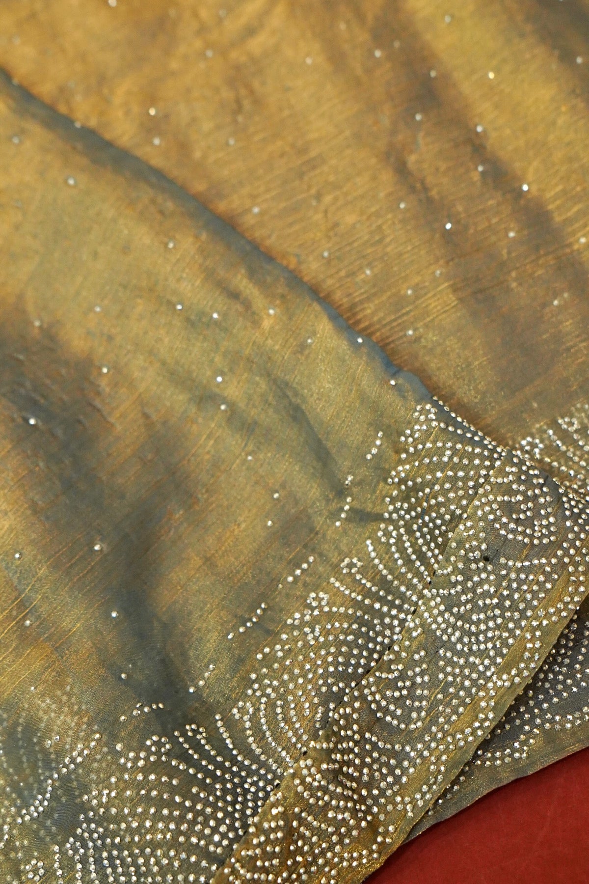 Moonstone Stardust Rhinestone Border Designer Silk Saree