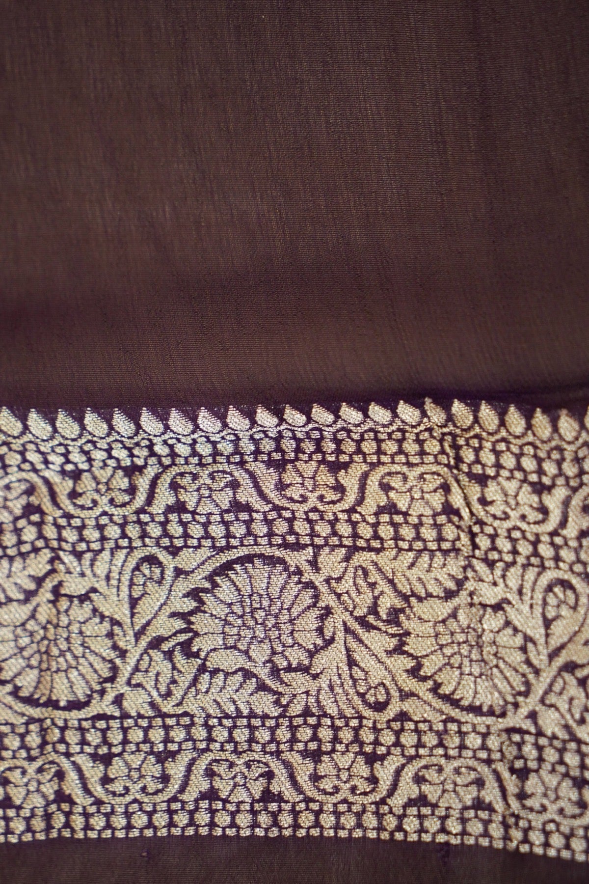 Orchid Purple Khaddi Georgette Pure Banarasi Saree with Contrast Smoky Lavender Grey Border