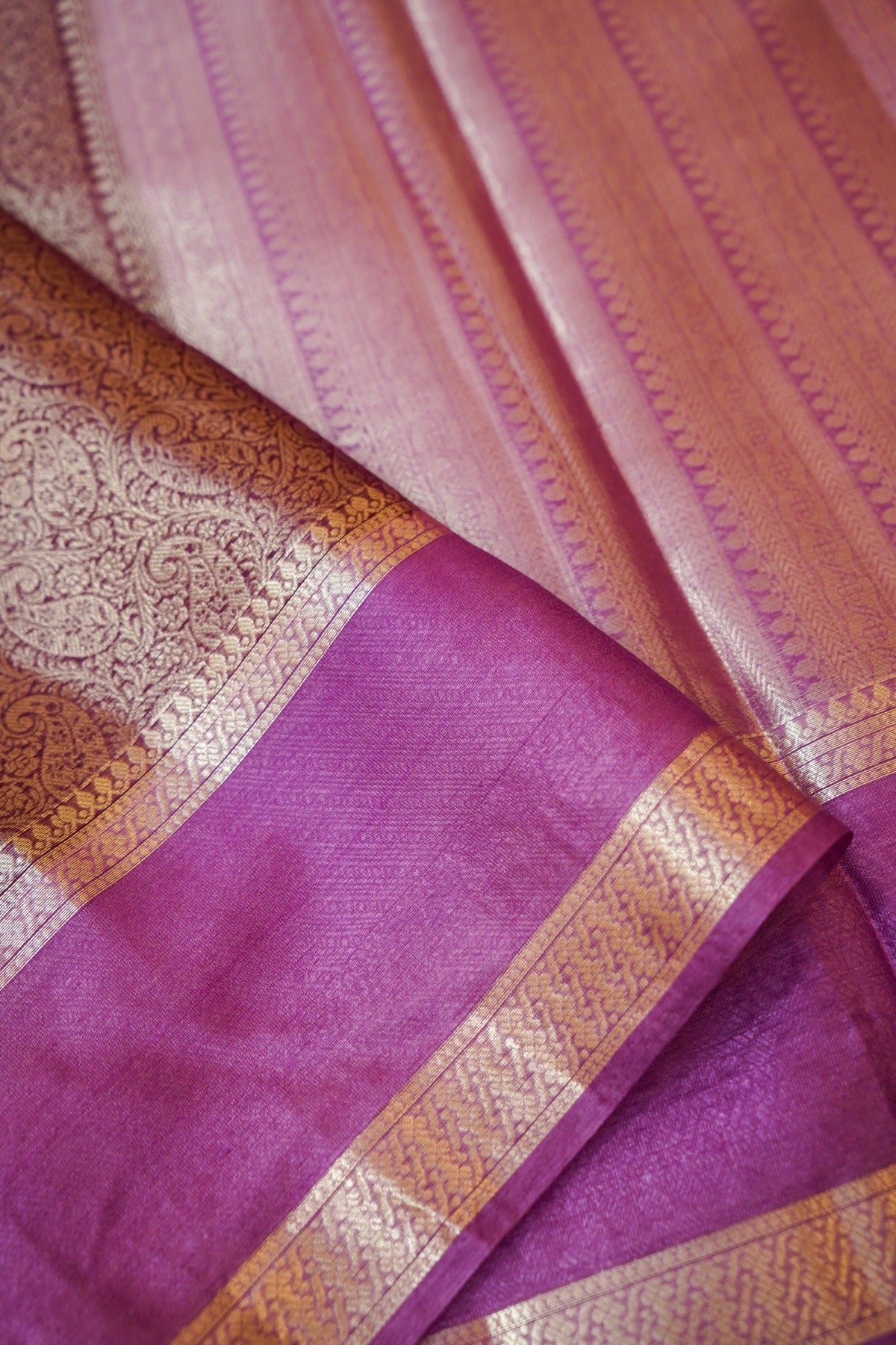 Purple and Magenta Worm Silk Saree with Gold Zari Detailing