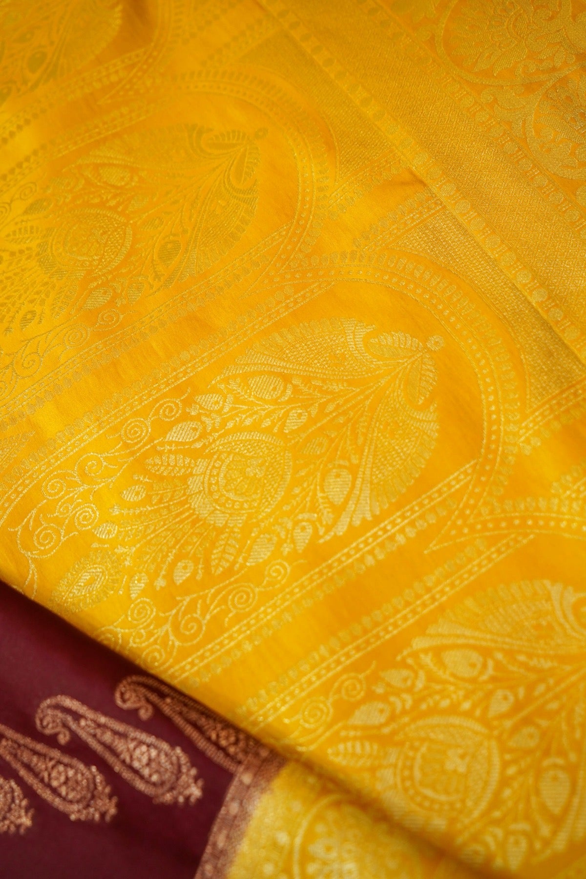 Classic Wine Satin Mashru Silk Saree with Mustard Border