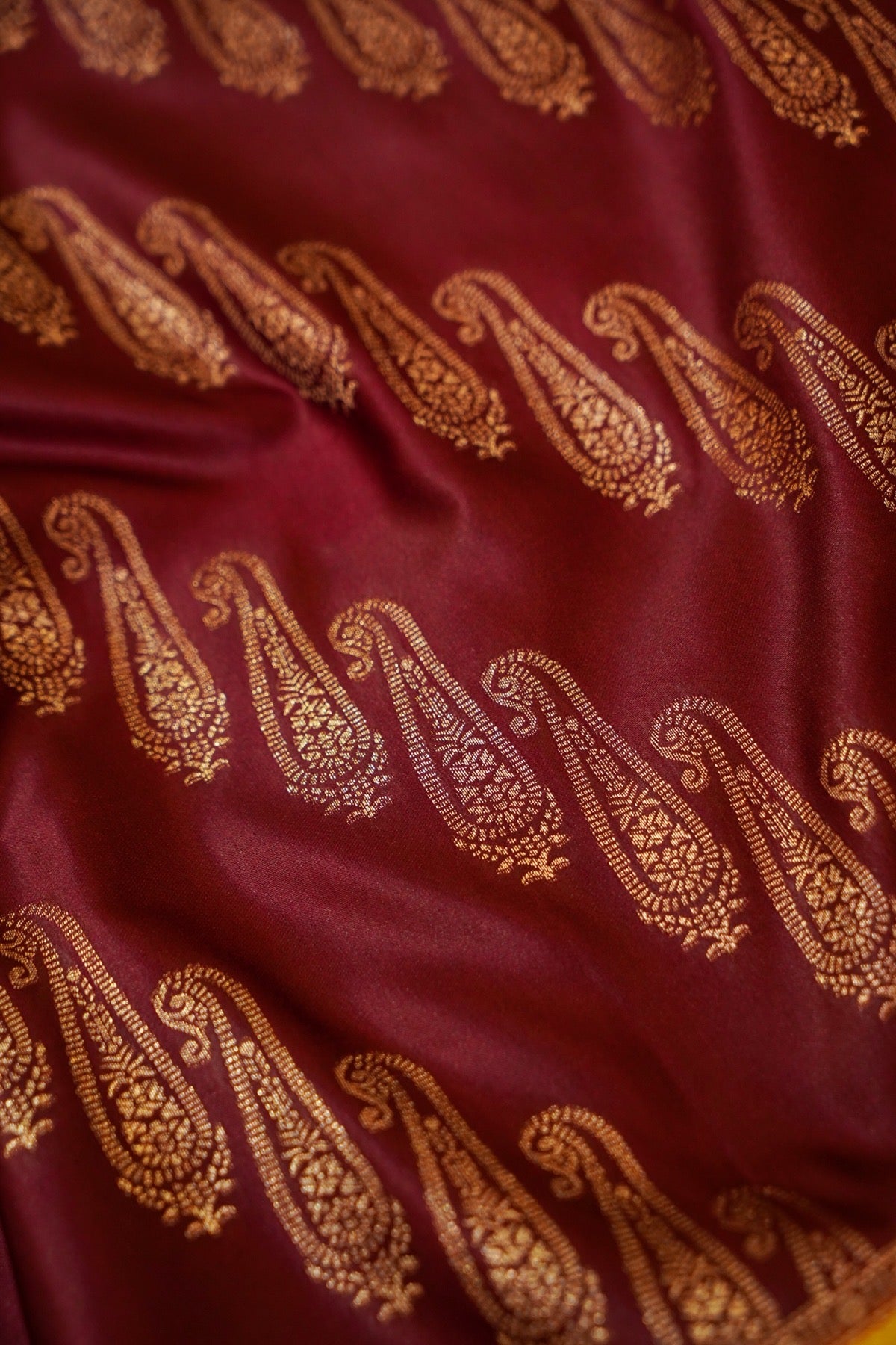 Classic Wine Satin Mashru Silk Saree with Mustard Border