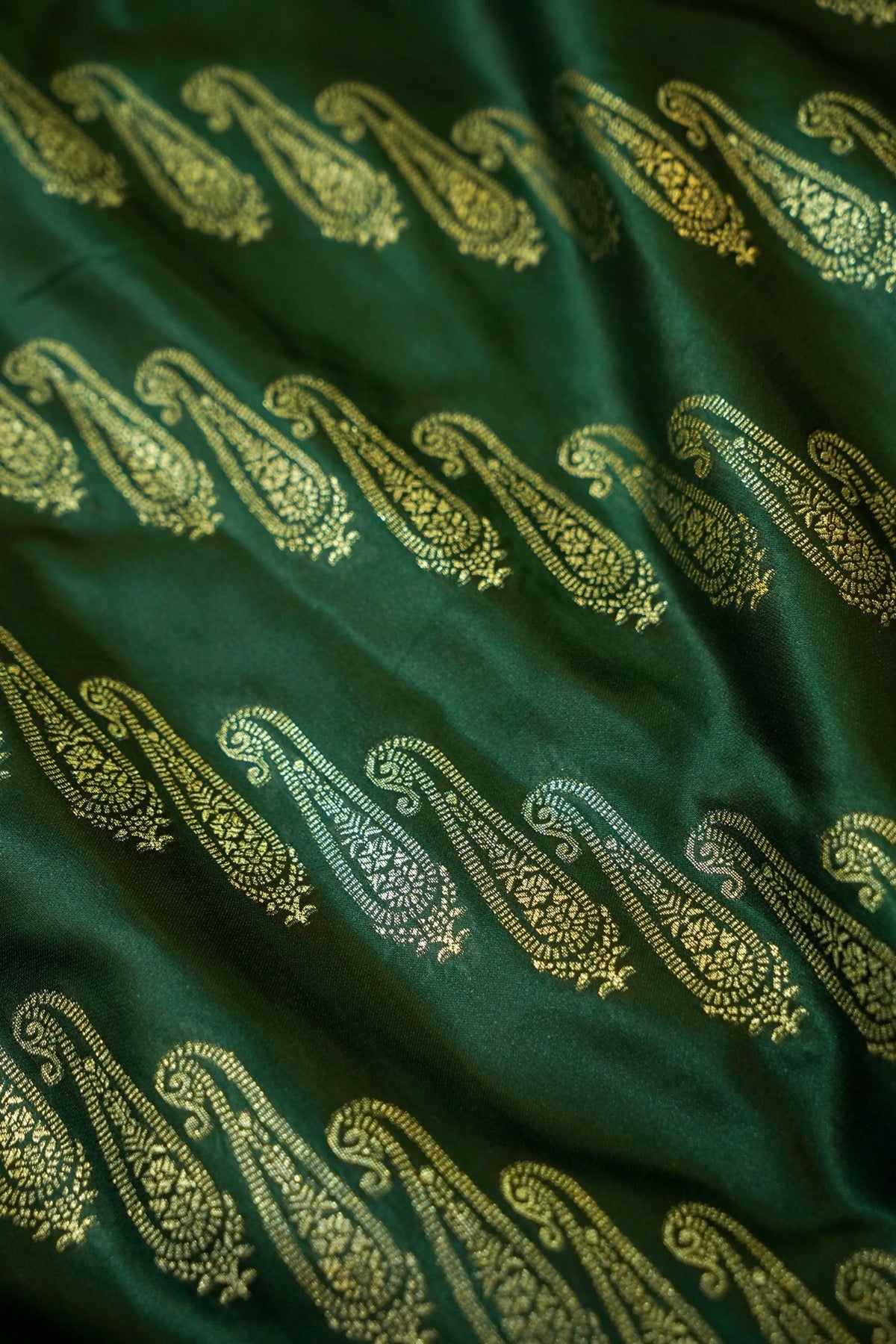 Classic Bottle Green Satin Mashru Silk Saree with Purple Border