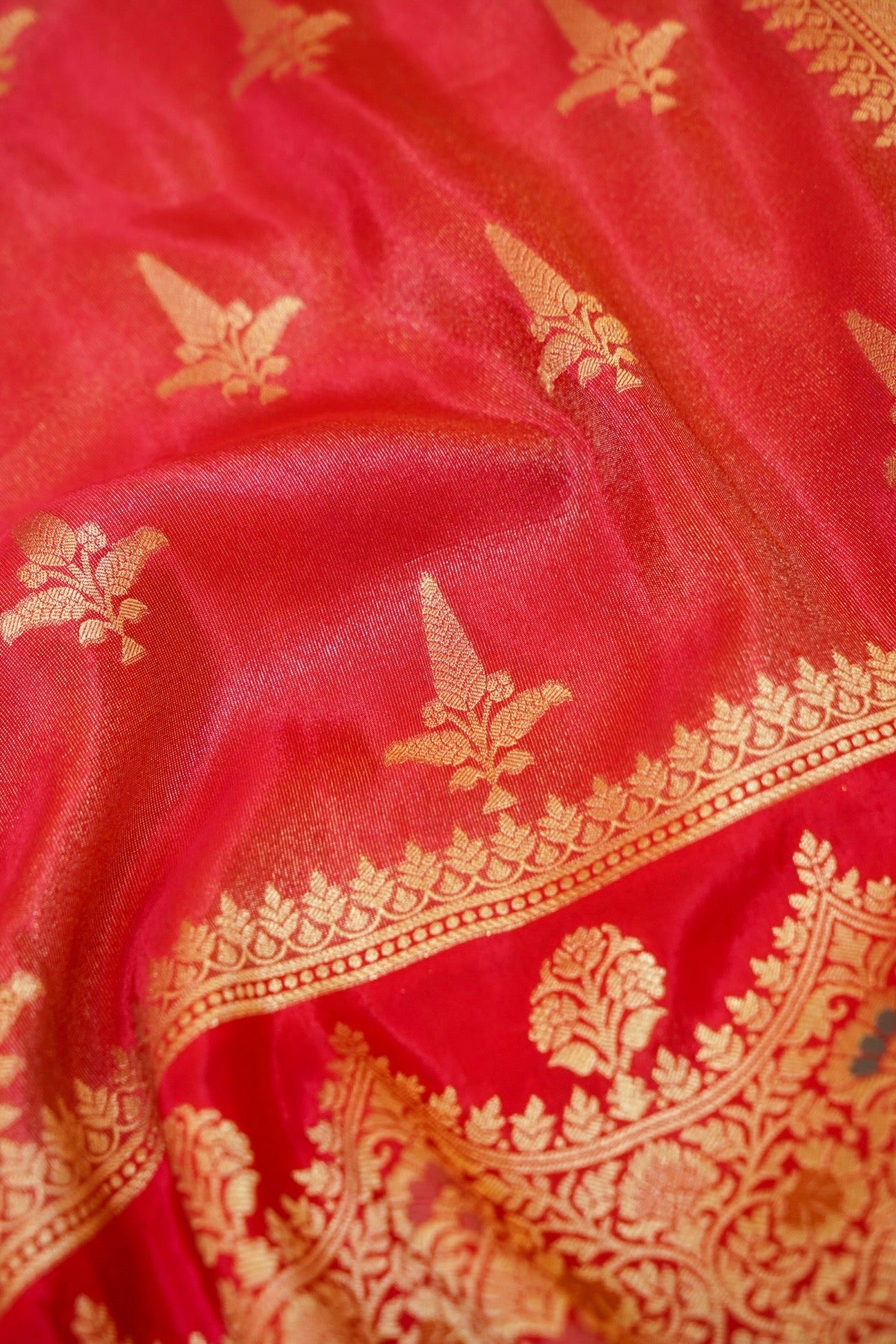 Rose Pink Tissue Silk Saree with Artistic Floral Border