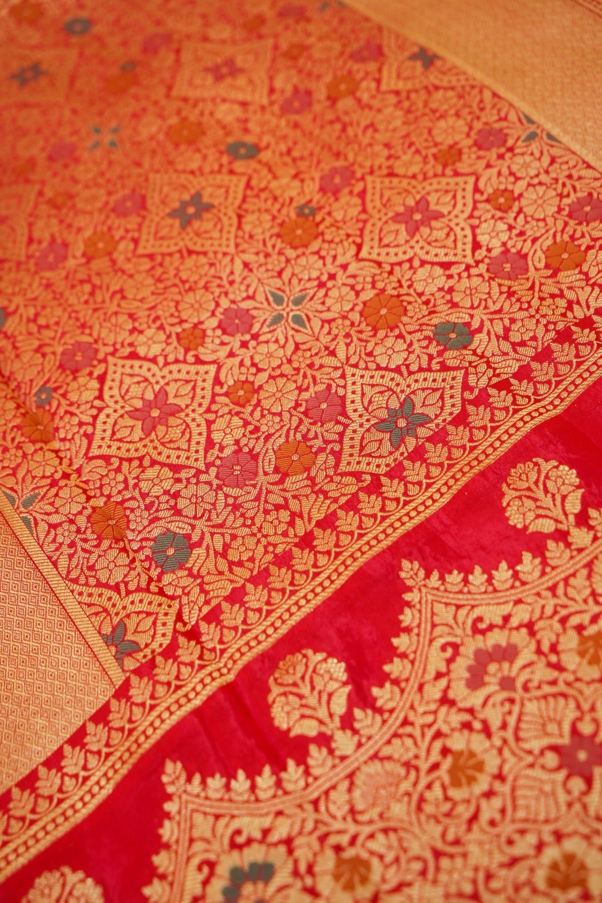Rose Pink Tissue Silk Saree with Artistic Floral Border