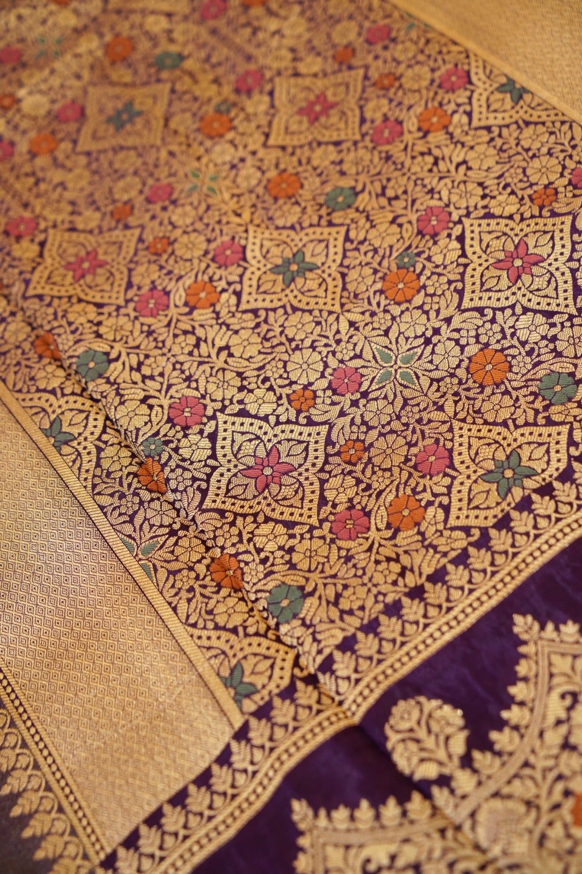 Deep Blue Tissue Silk Saree with Artistic Floral Border