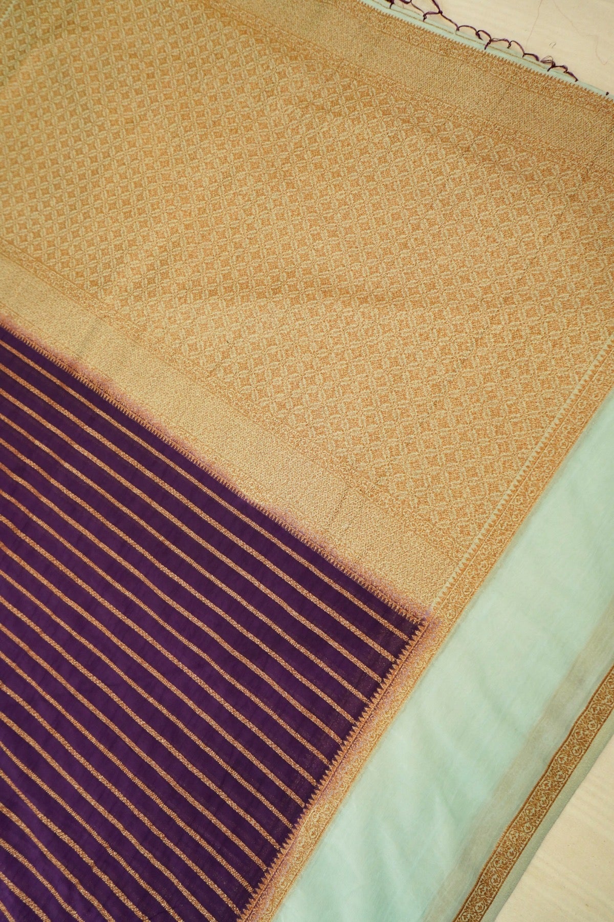 Regal Stripes Chinon Silk Saree with Stitched Blouse in Deep Purple