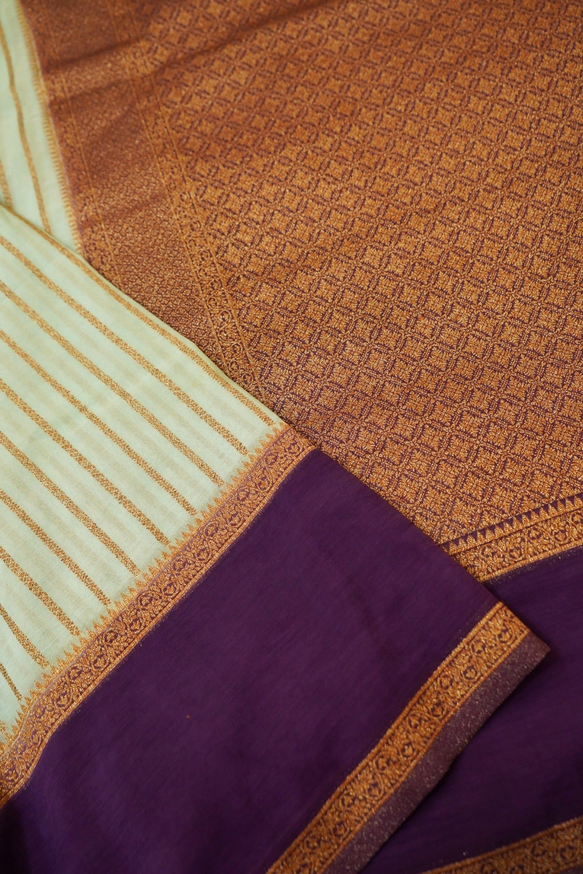 Regal Stripes Chinon Silk Saree with Stitched Blouse in Mint Green