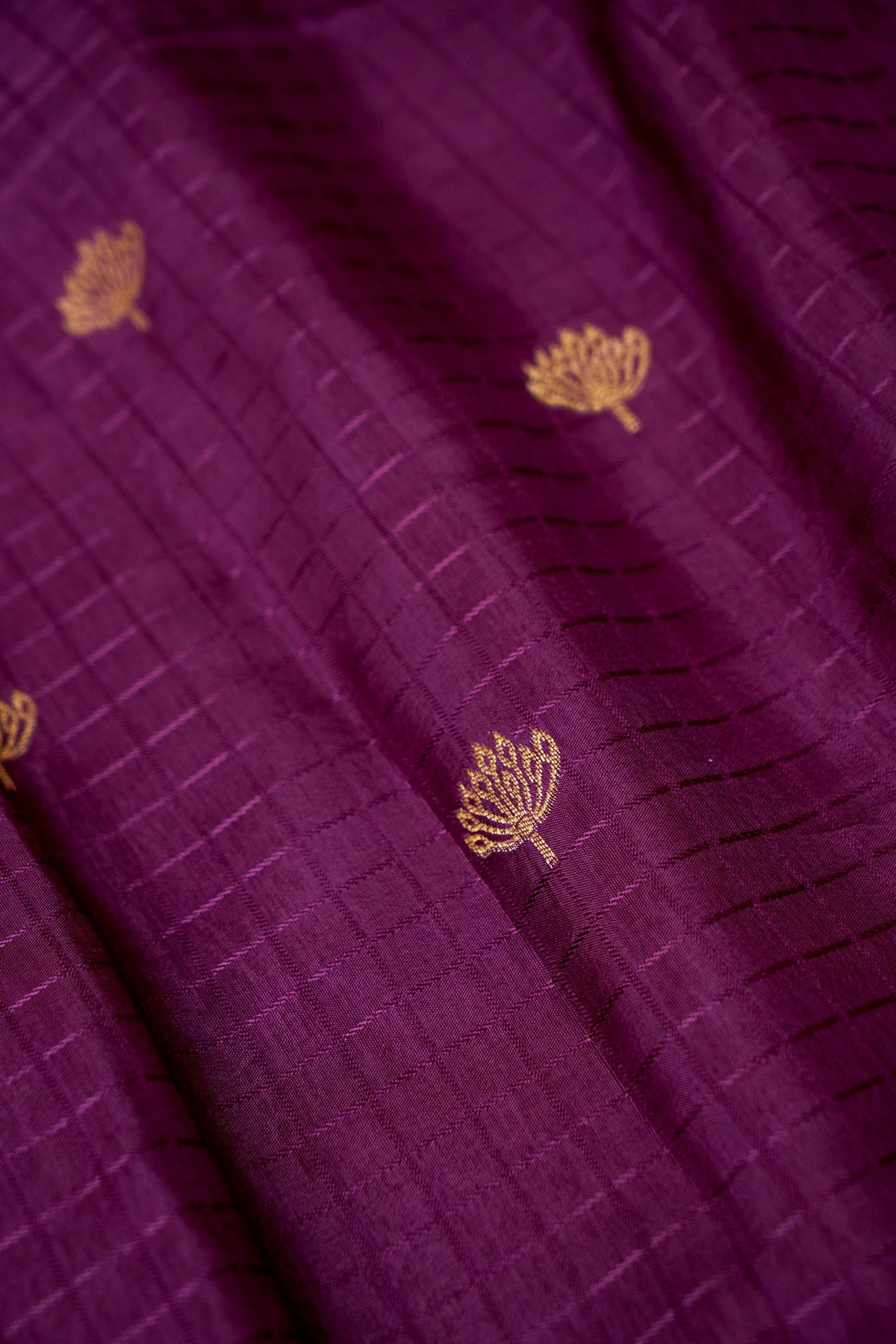Plum Purple Dola Silk Saree with Multicolor Floral Border and Stitched Blouse