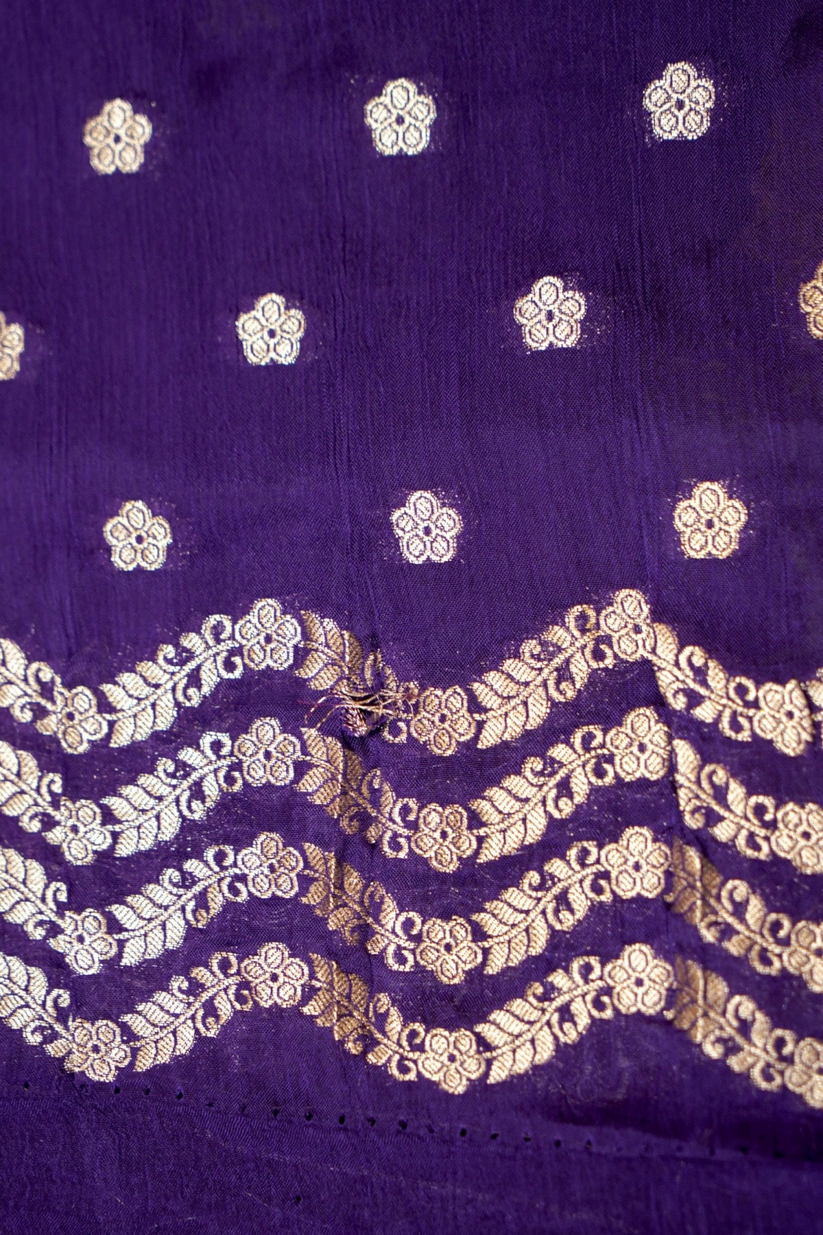 Deep Purple Floral Weave Chinon Silk Saree with Stitched Blouse