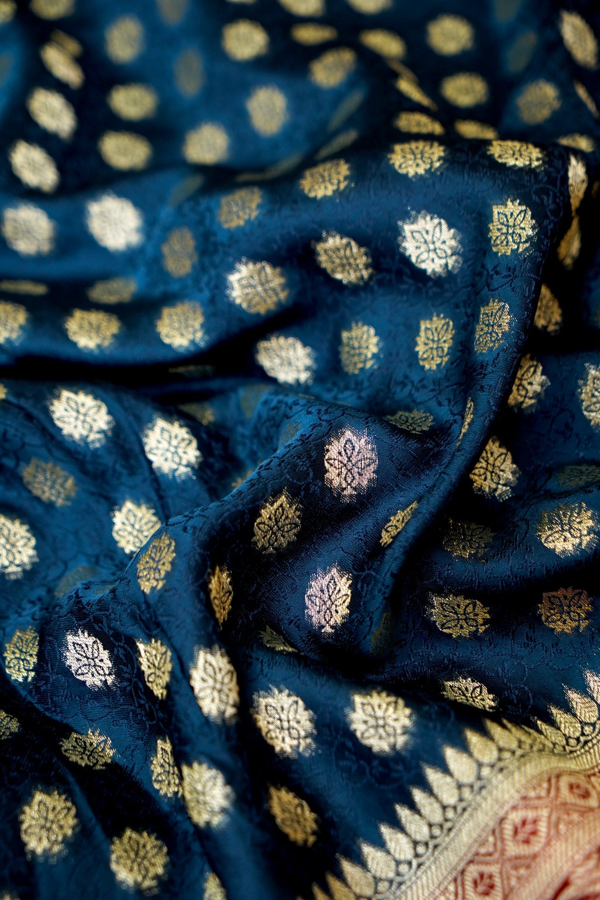 Teal Blue Banarasi Dola Silk Saree with Stitched Blouse