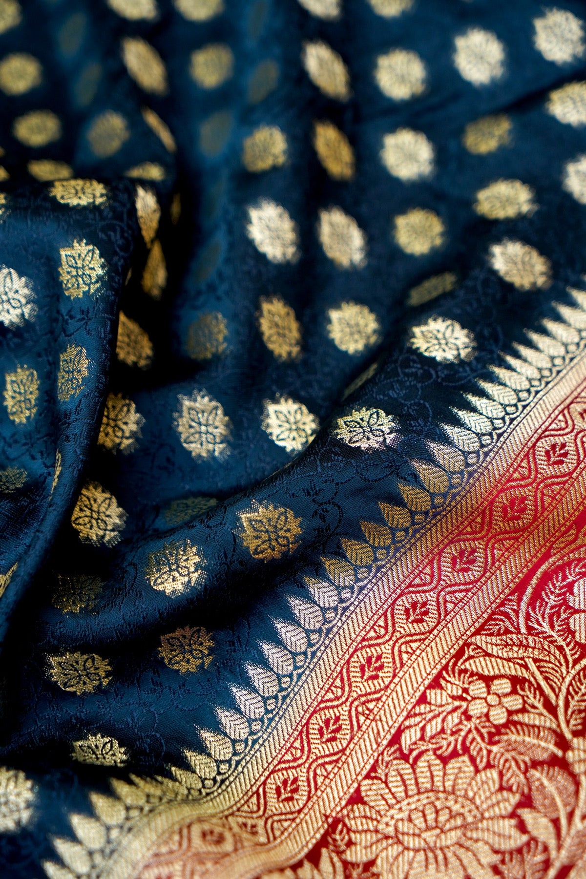 Teal Blue Banarasi Dola Silk Saree with Stitched Blouse