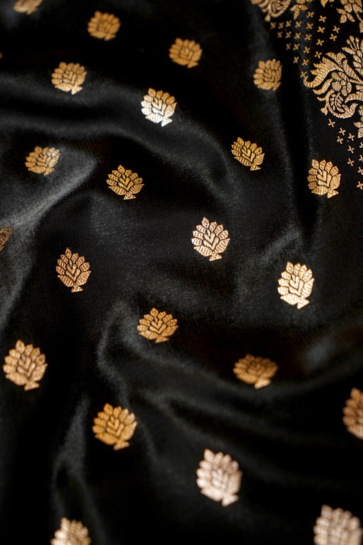 Royal Black Banarasi Silk Saree with Golden Zari Weave