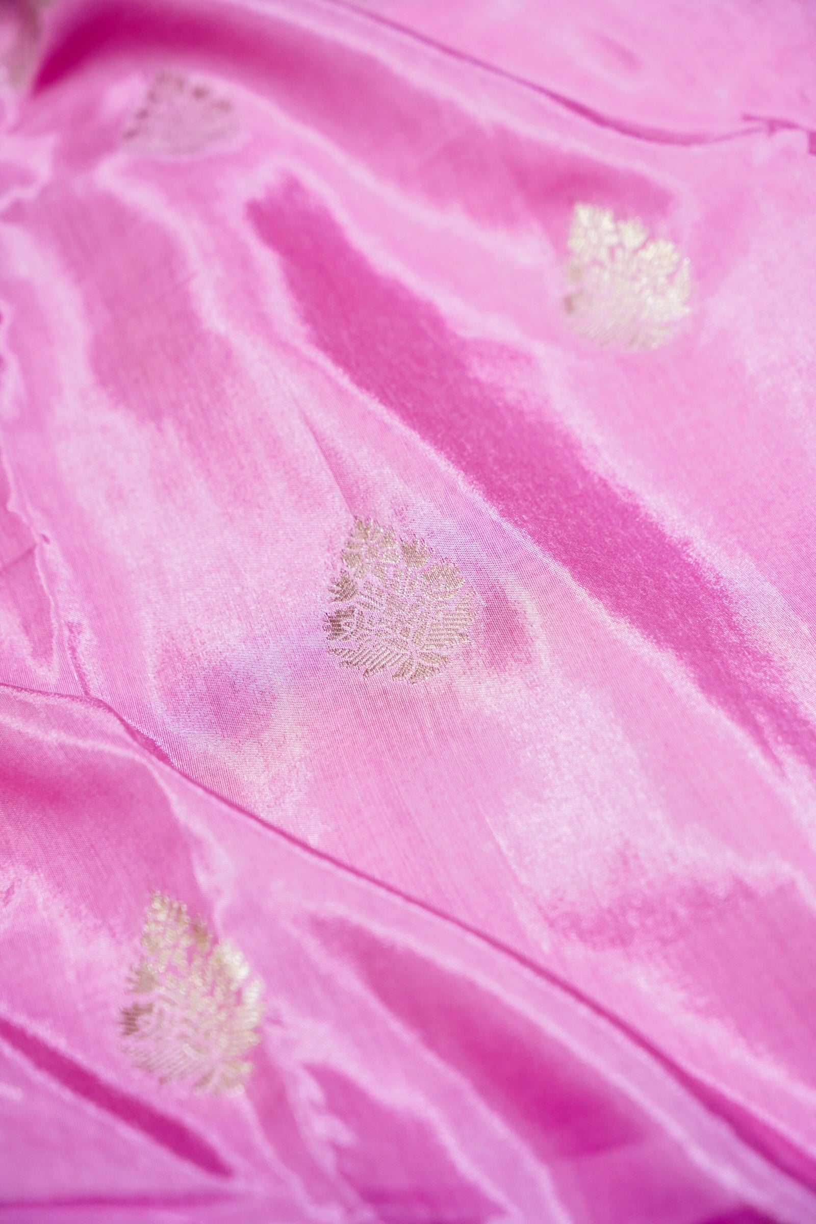 Blush Pink Dola Silk Saree with Lavendar and Gold Zari Border