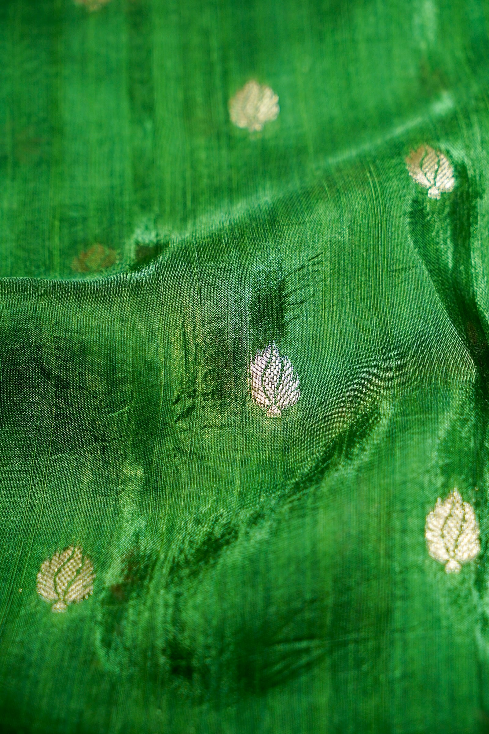 Soft Emerald Green Raw Silk Saree with Pastel Floral Weaving Border