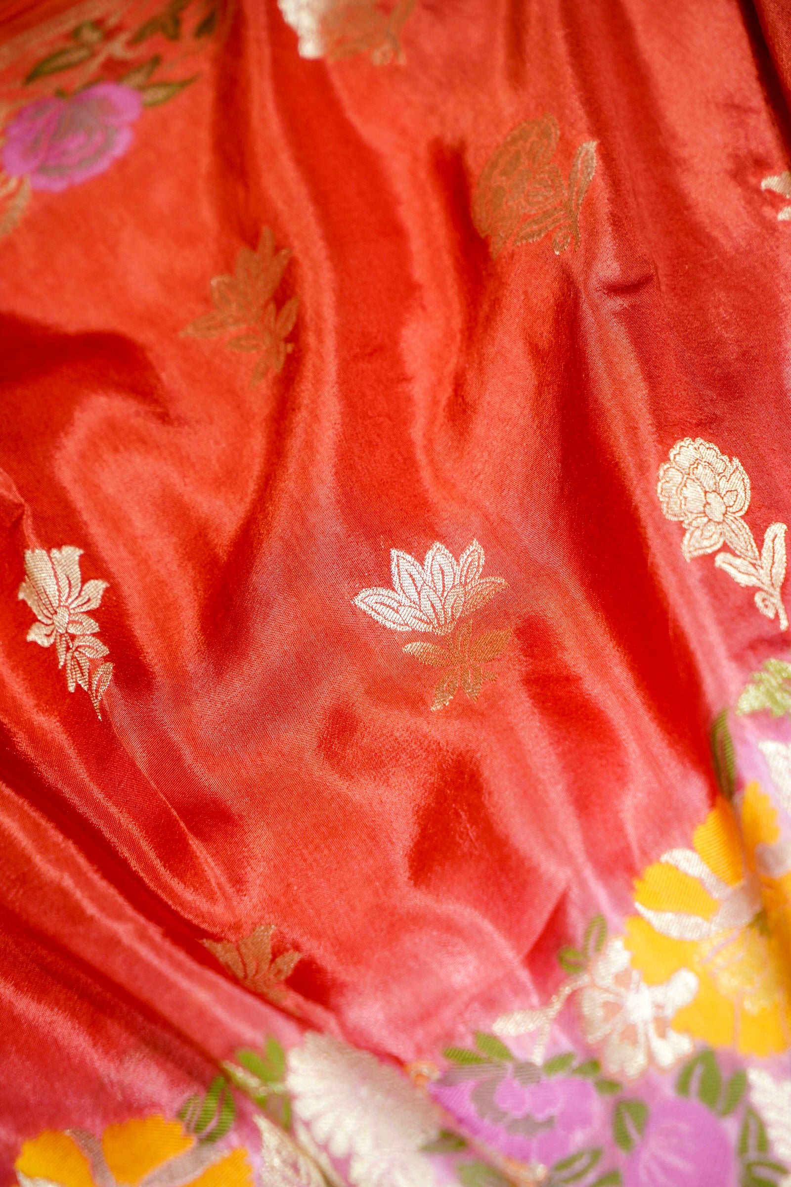 Wine Purple Dola Banarasi Silk Saree with Multicolor Floral Weaving