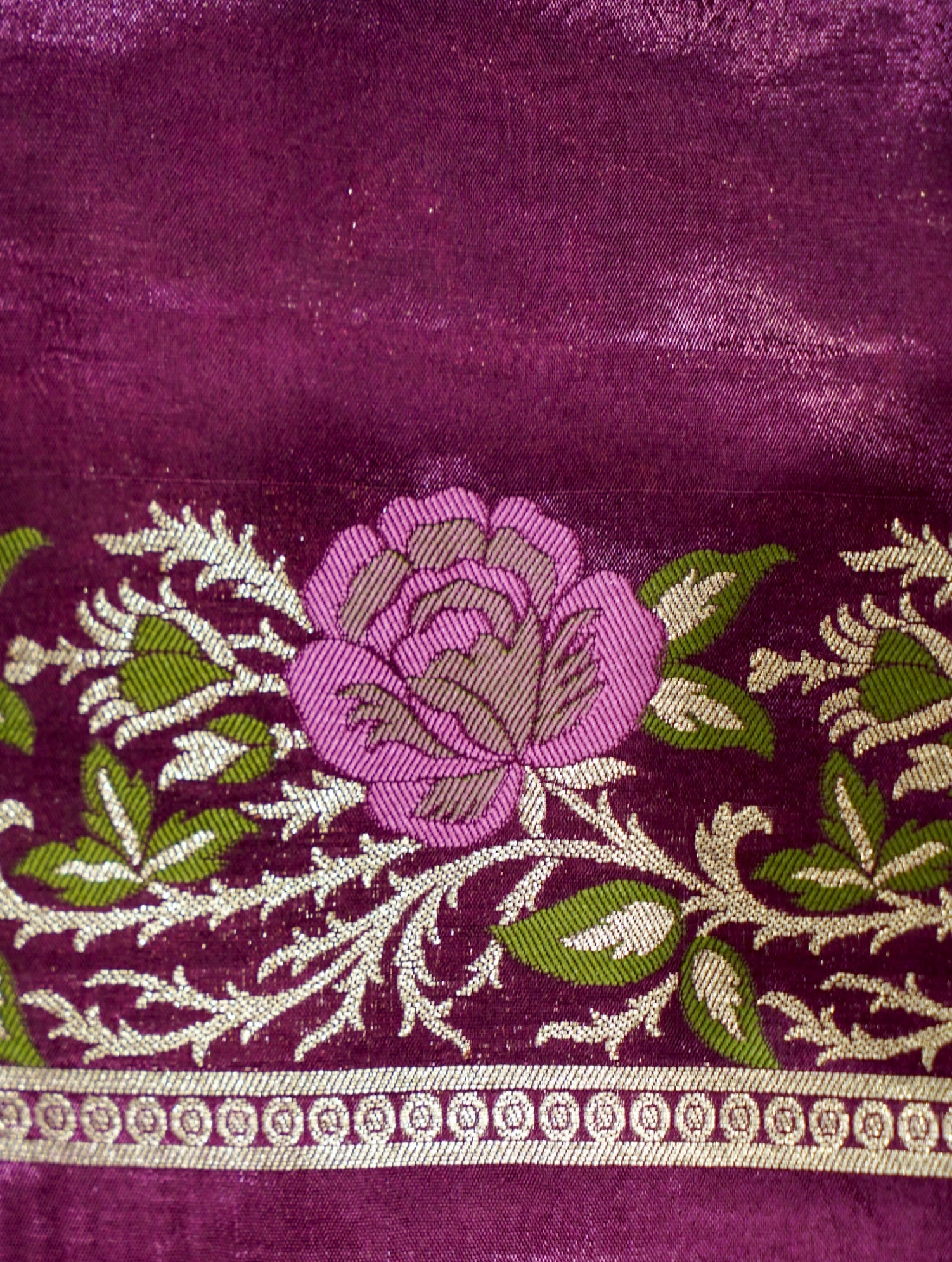 Wine Purple Dola Banarasi Silk Saree with Multicolor Floral Weaving