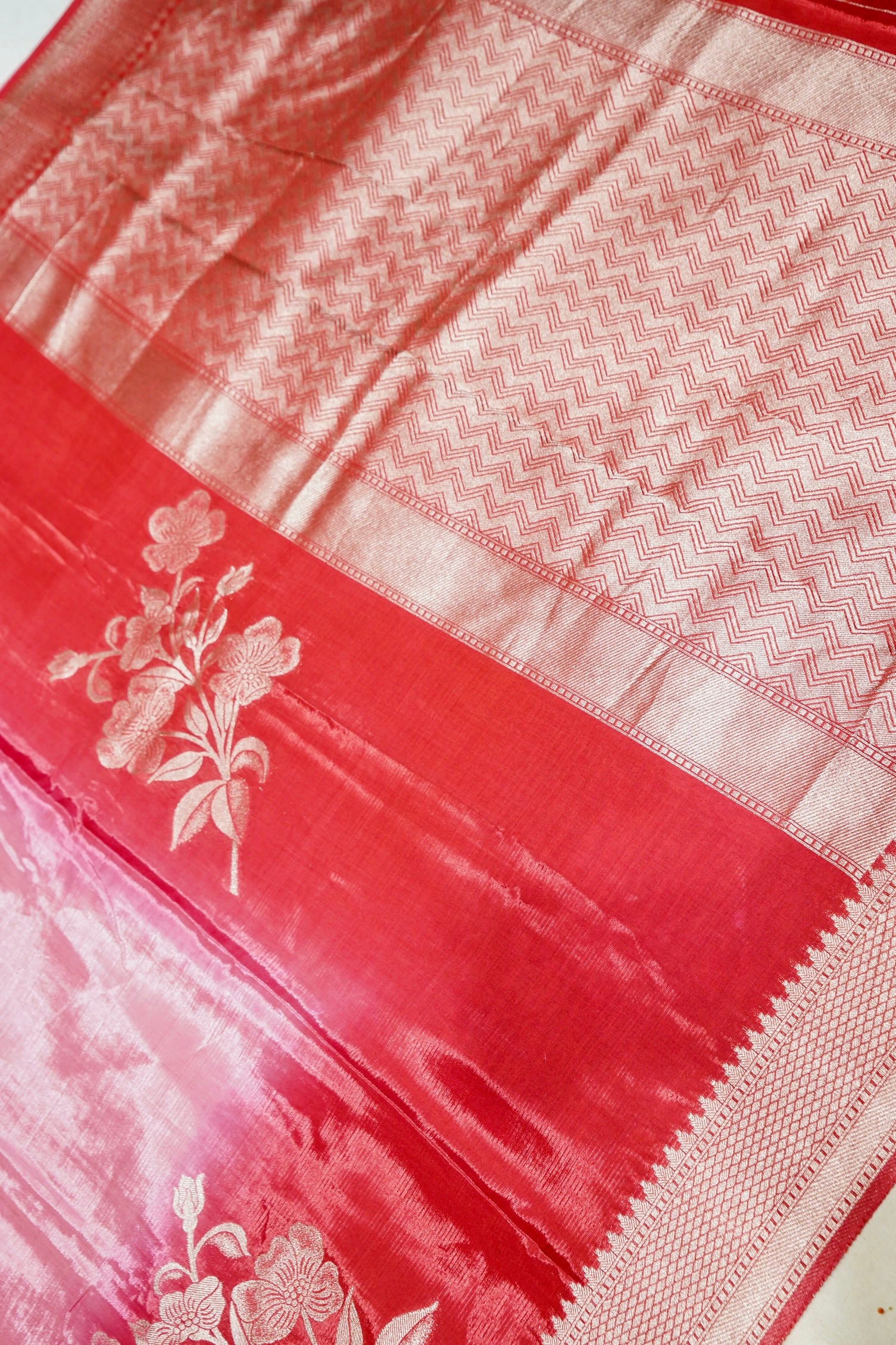 Blush Pink Crepe Silk Saree with Ruby Red Border