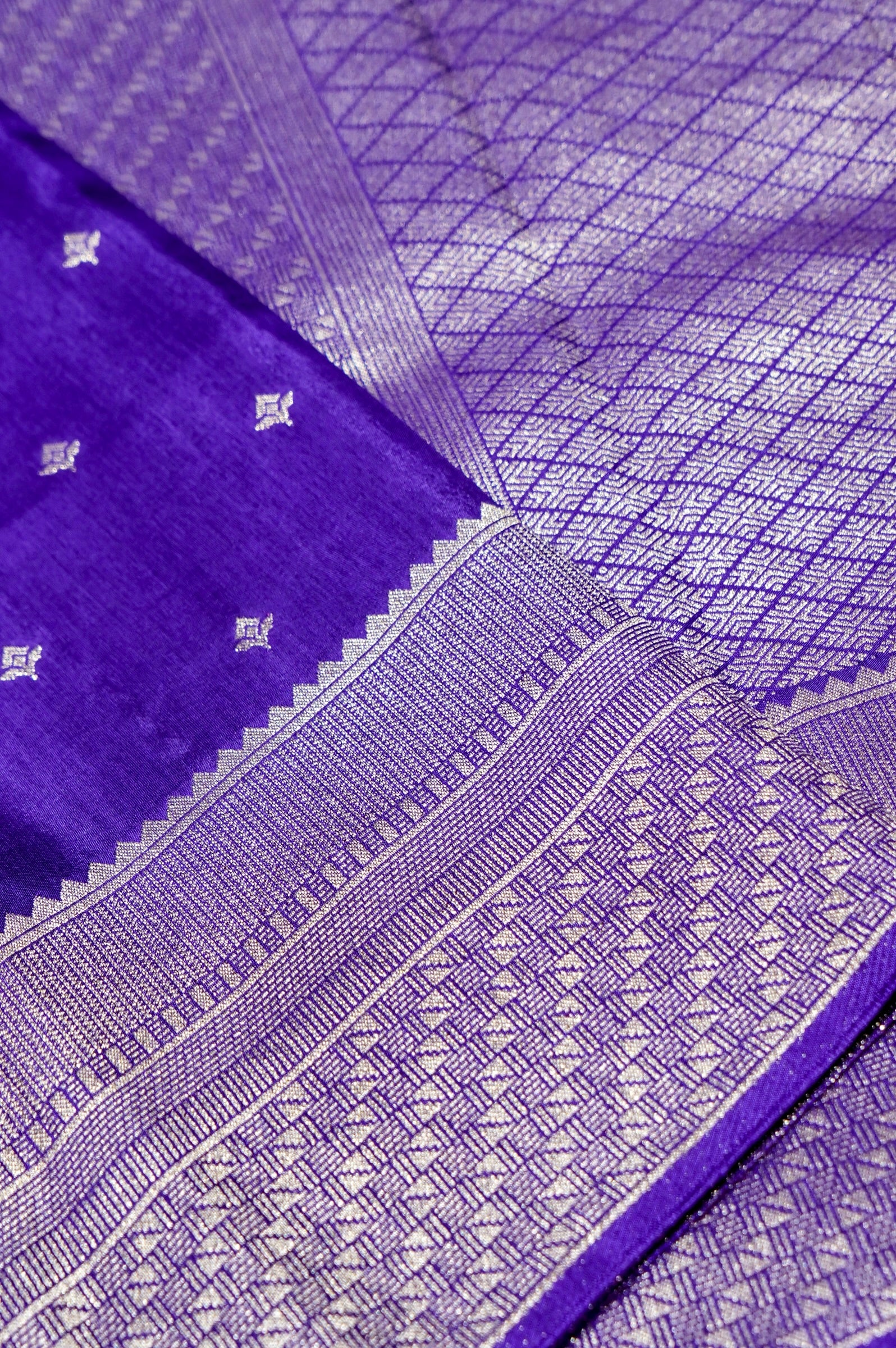 Imperial Violet Dupion Banarasi Silk Saree with Champagne Border