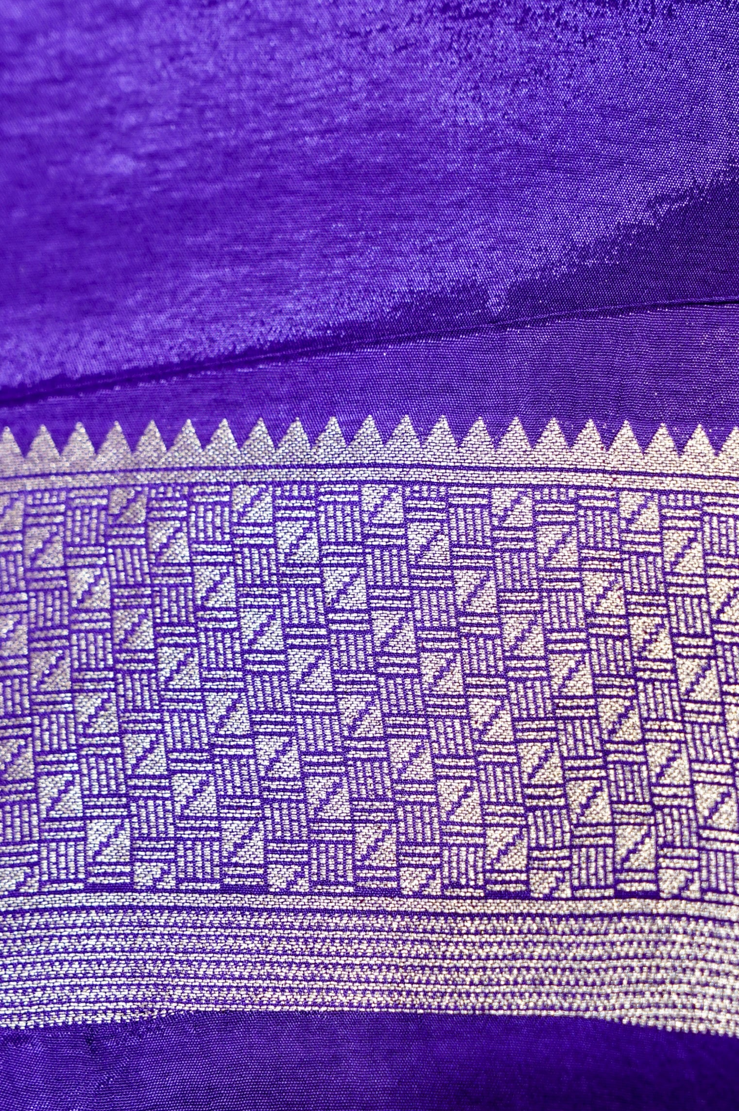 Imperial Violet Dupion Banarasi Silk Saree with Champagne Border