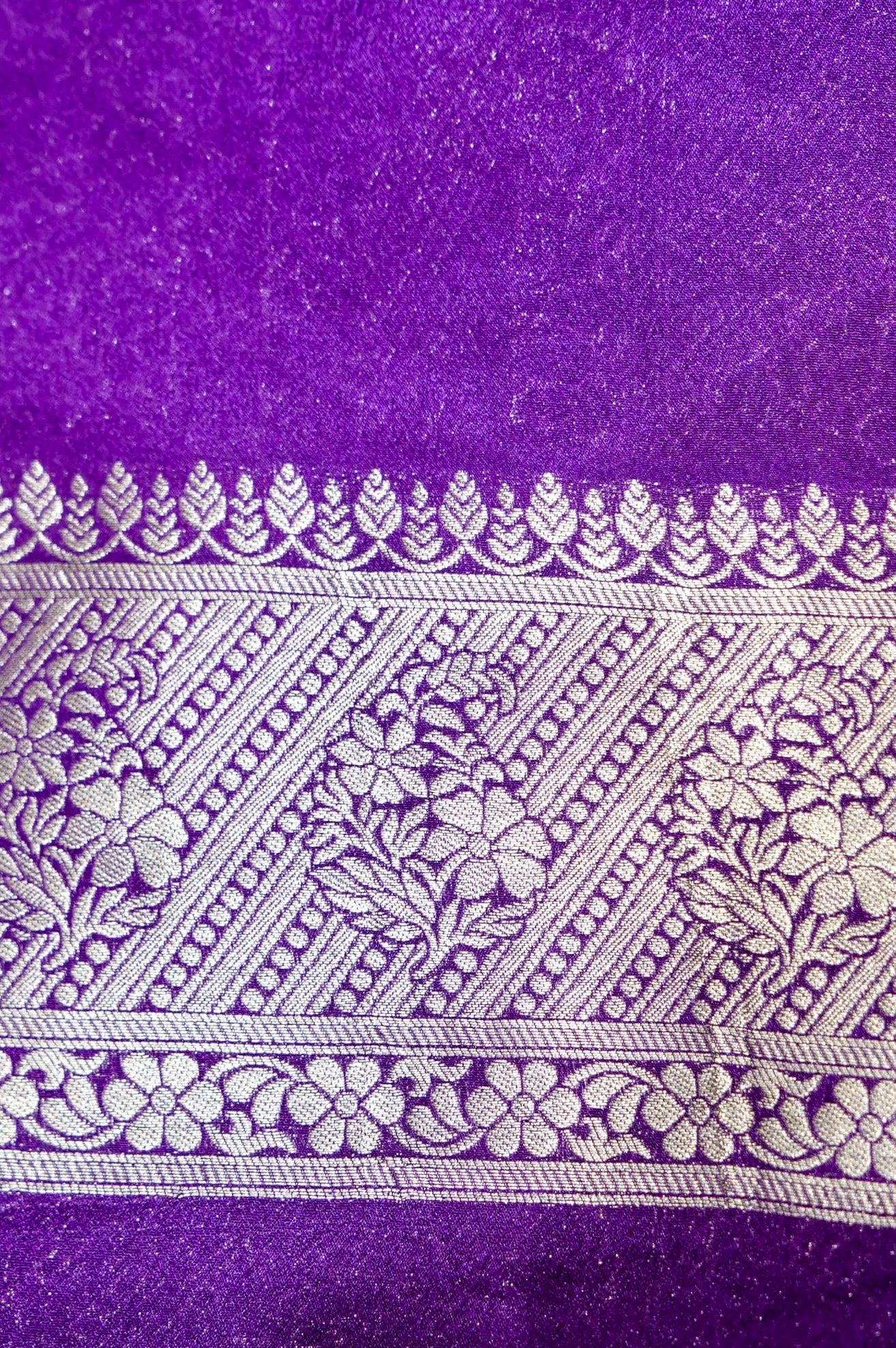 Jet Black Paisley Crepe Georgette Silk Saree with Royal Purple Border