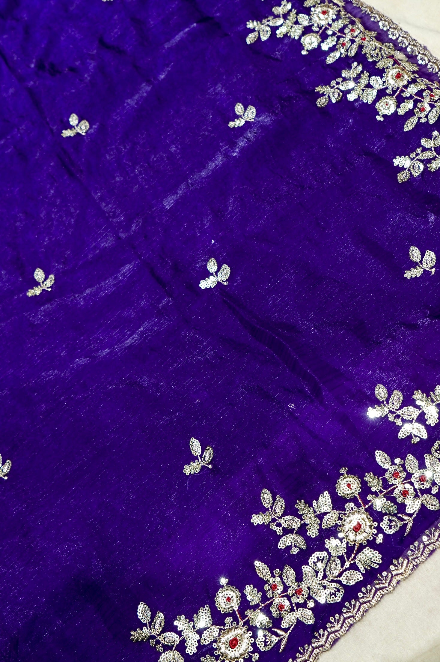 Imperial Violet Designer Chiffon Silk Saree with Sequin Embroidery