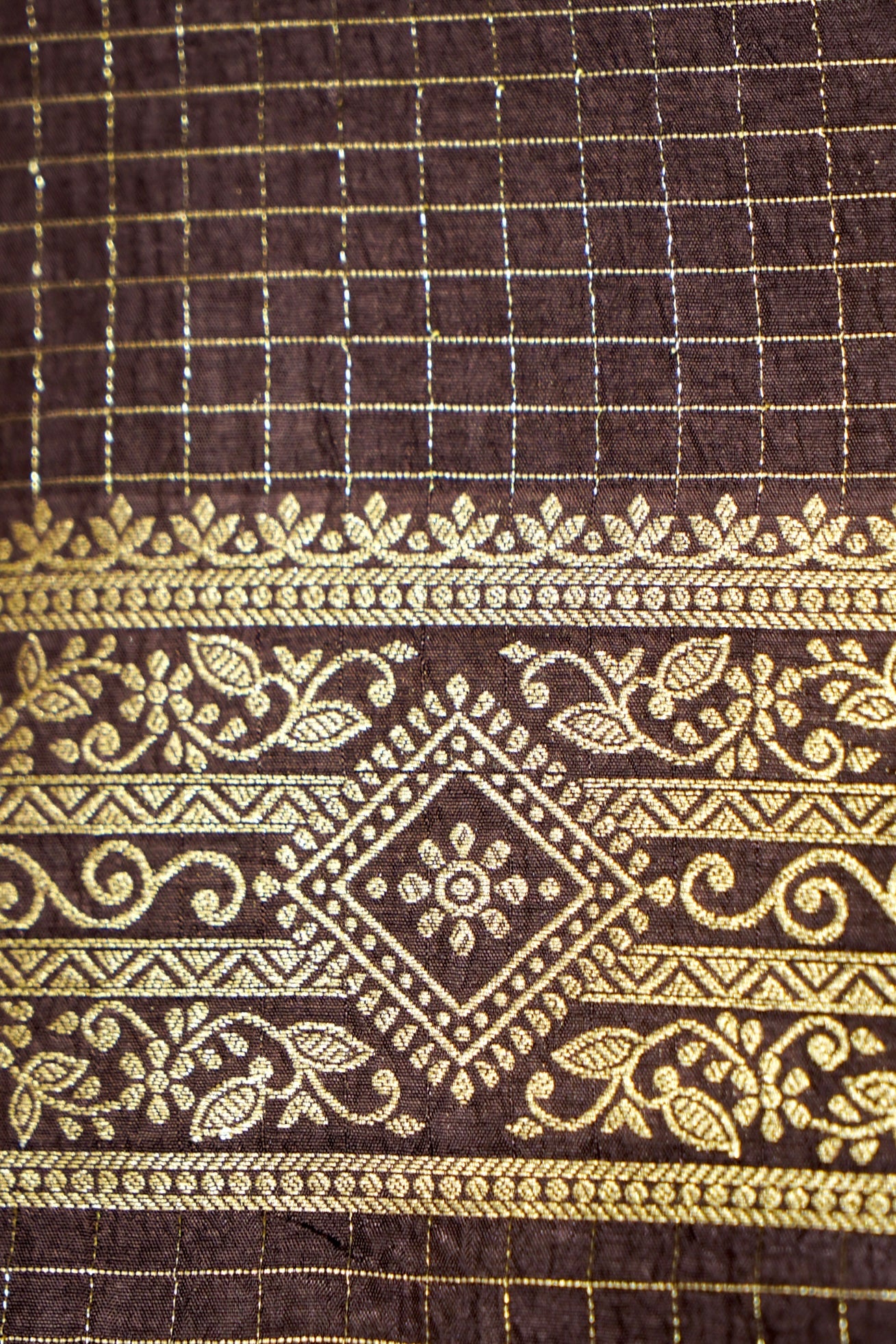 Parrot Green Dola Silk Saree with Dark Brown and Gold Zari Border