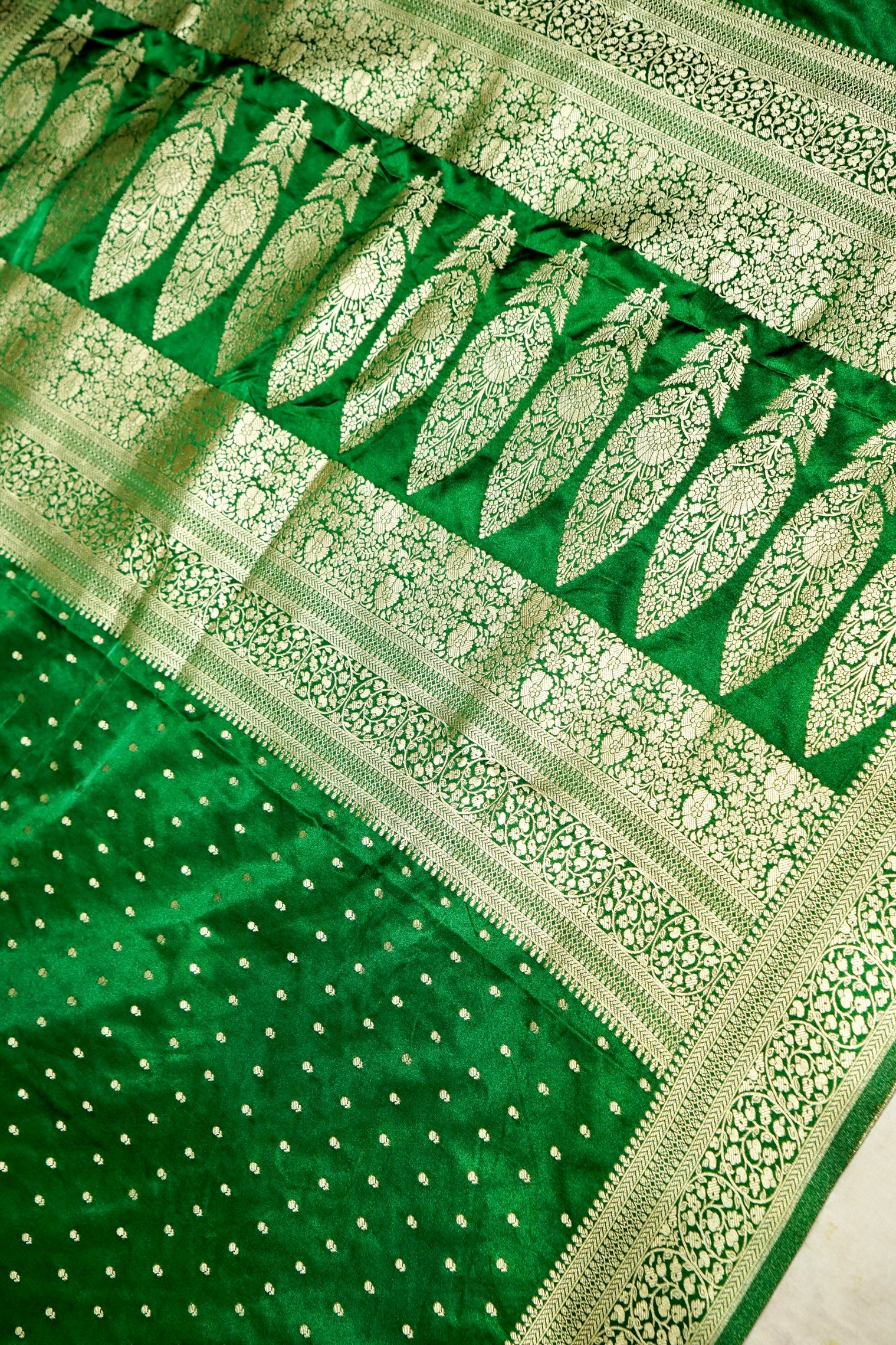 Emerald Green Dola Silk Saree with Gold Zari Border