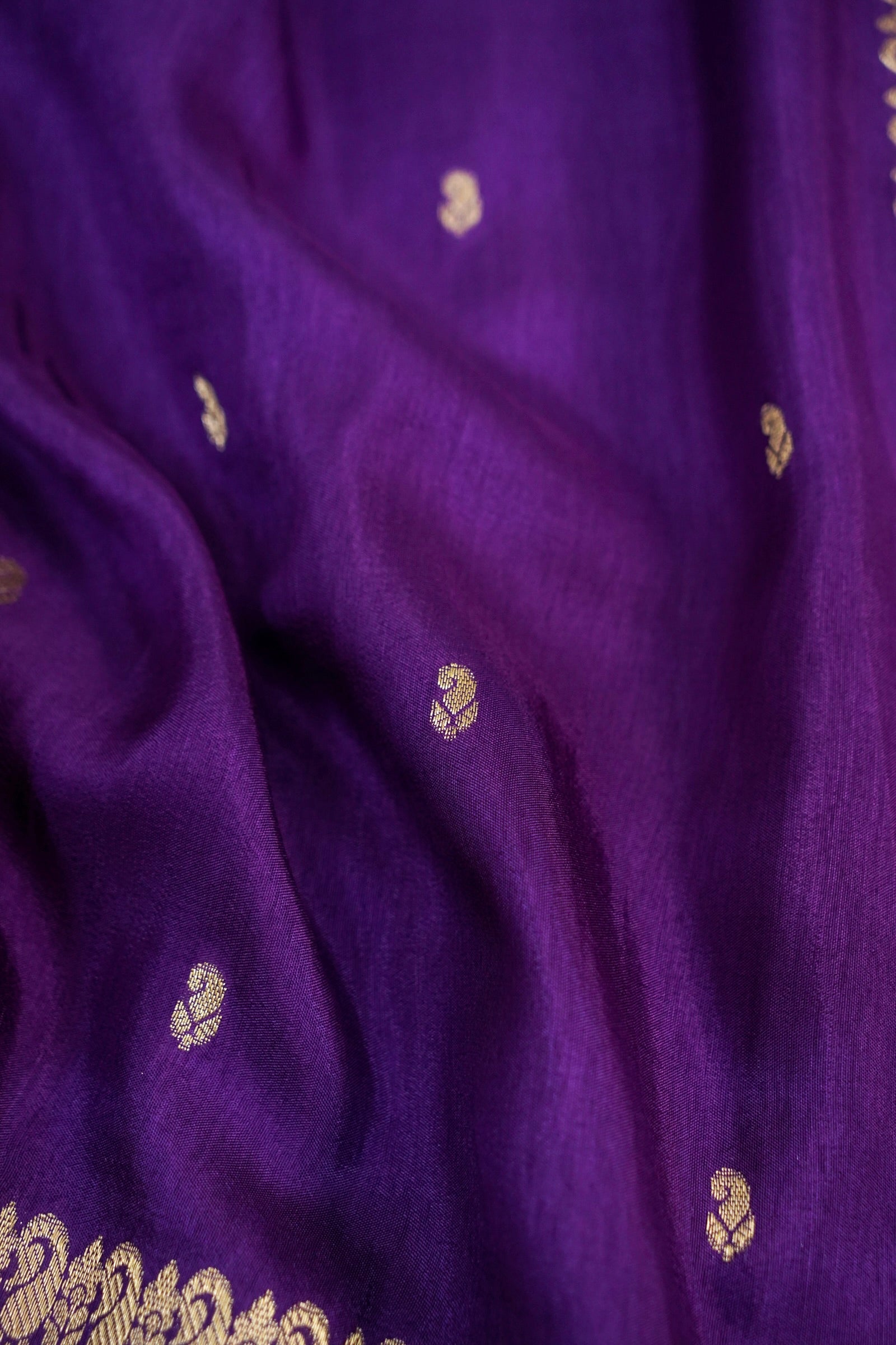 Royal Violet Purple Dupion Silk Saree with Gold Zari Border