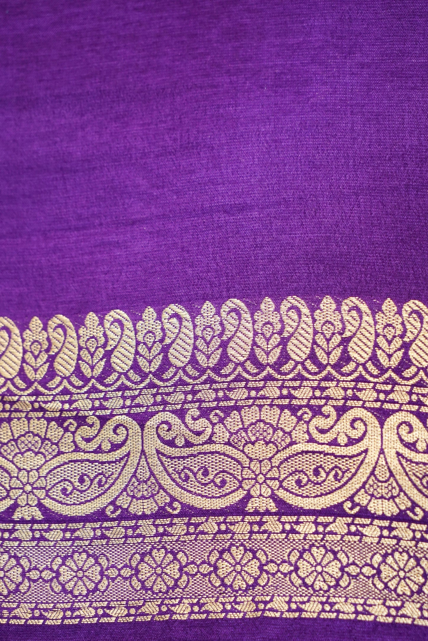 Royal Violet Purple Dupion Silk Saree with Gold Zari Border