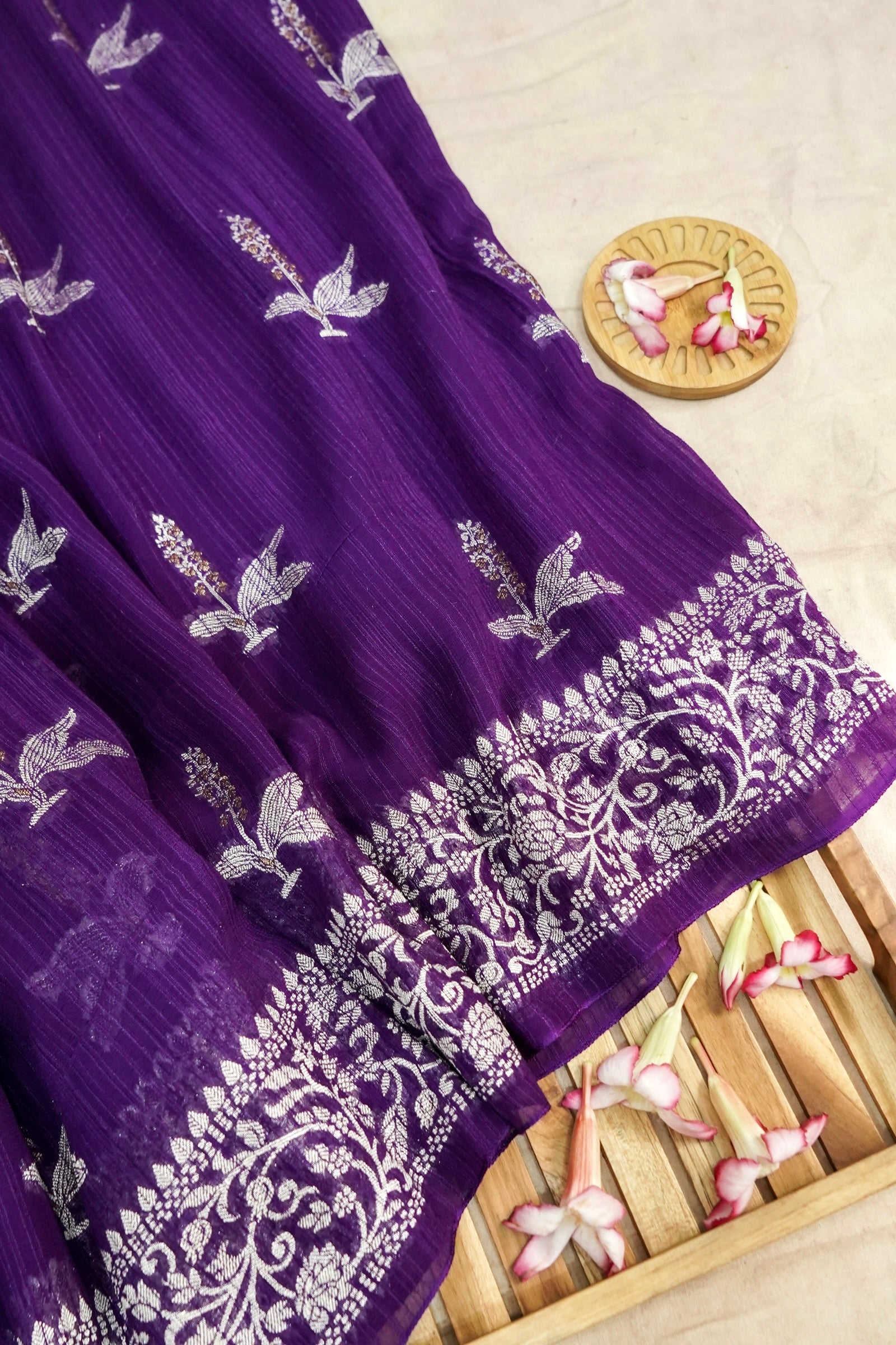 Royal Grape Purple Banarasi Tussar Munga Silk Saree