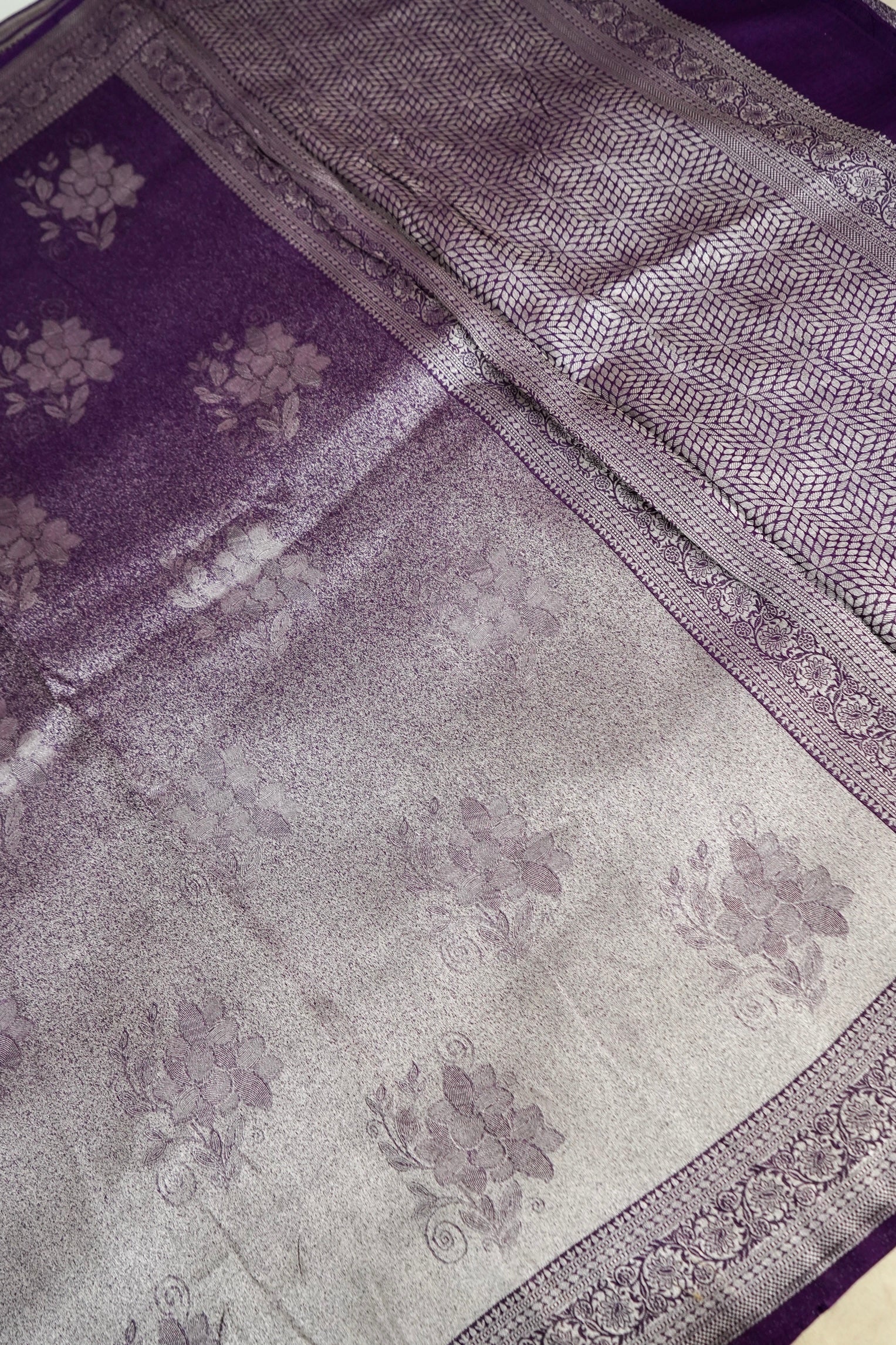 Shimmering Plum Purple Tissue Katan Silk Saree