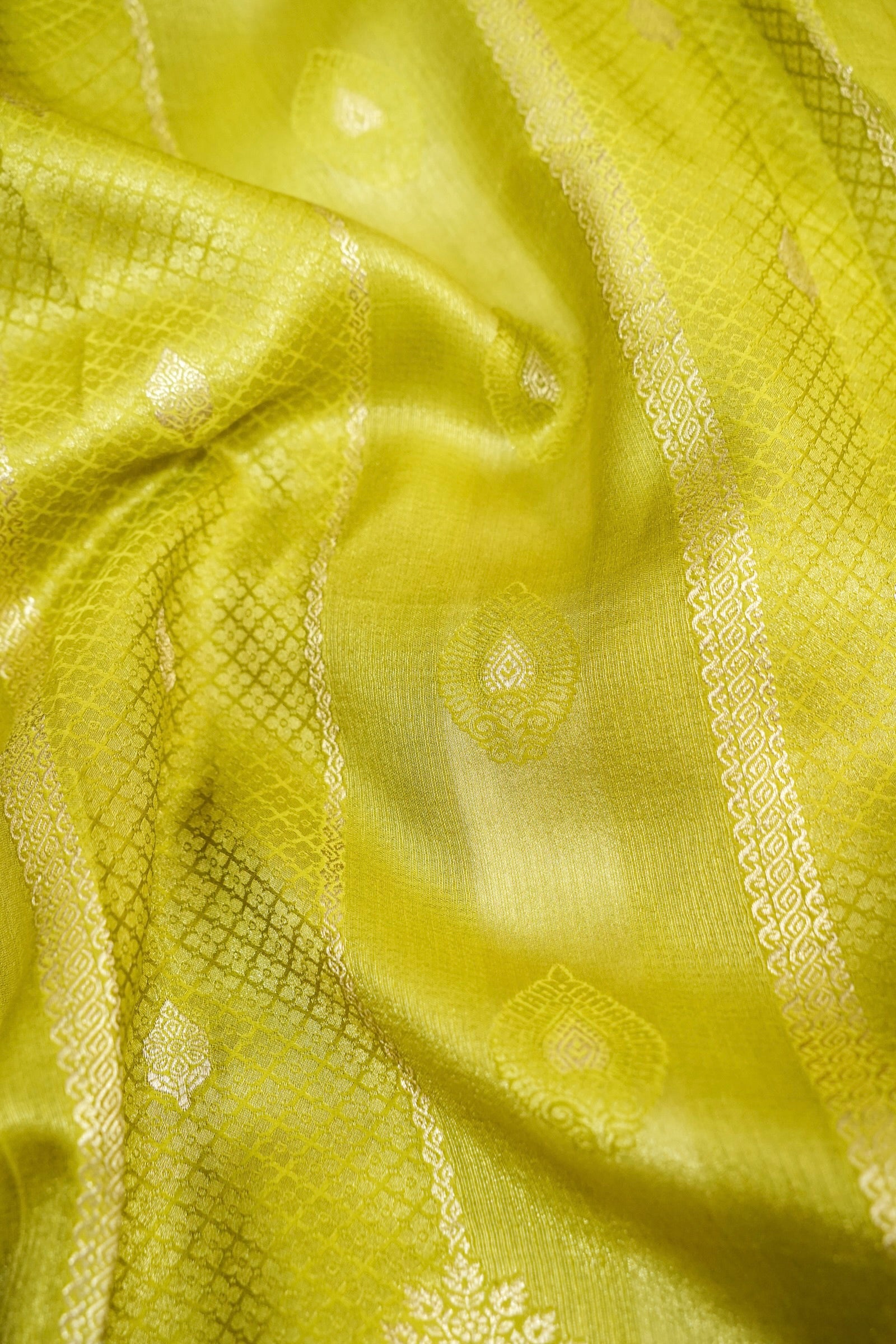 Lime Yellow Tissue Katan Silk Saree