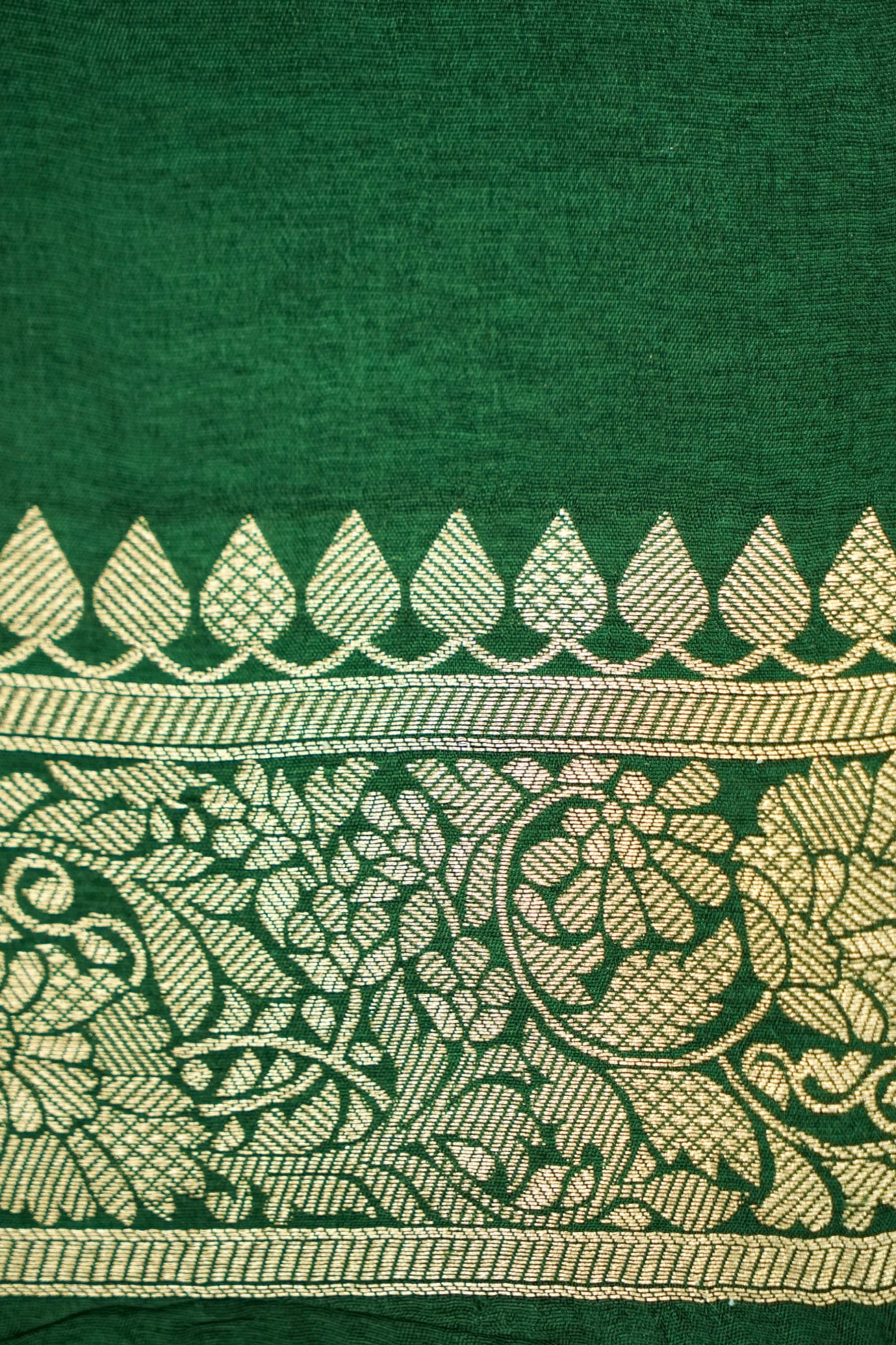 Forest Green Dupion Silk Saree with Gold Zari Border