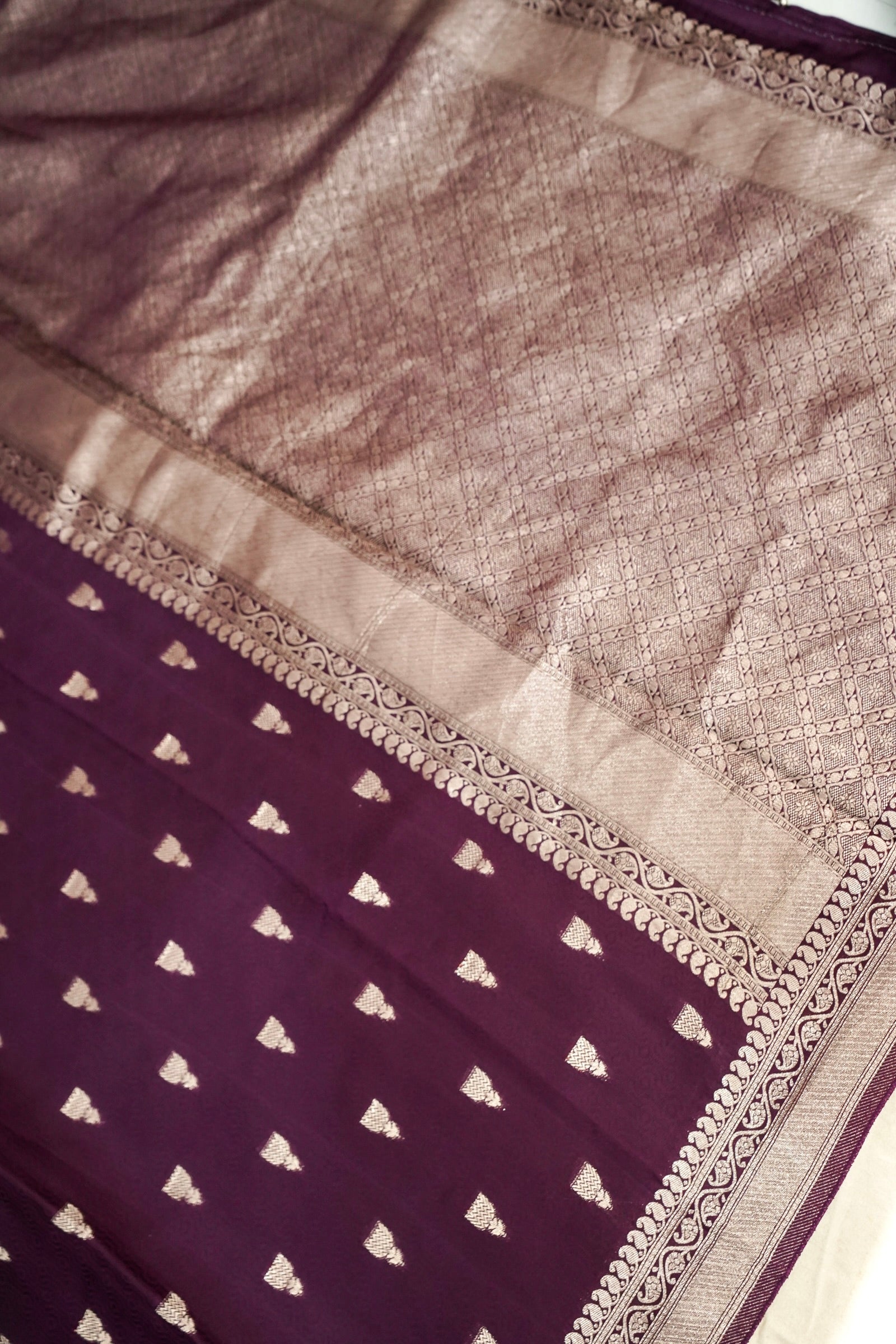 Deep Aubergine Purple Crepe Silk Saree