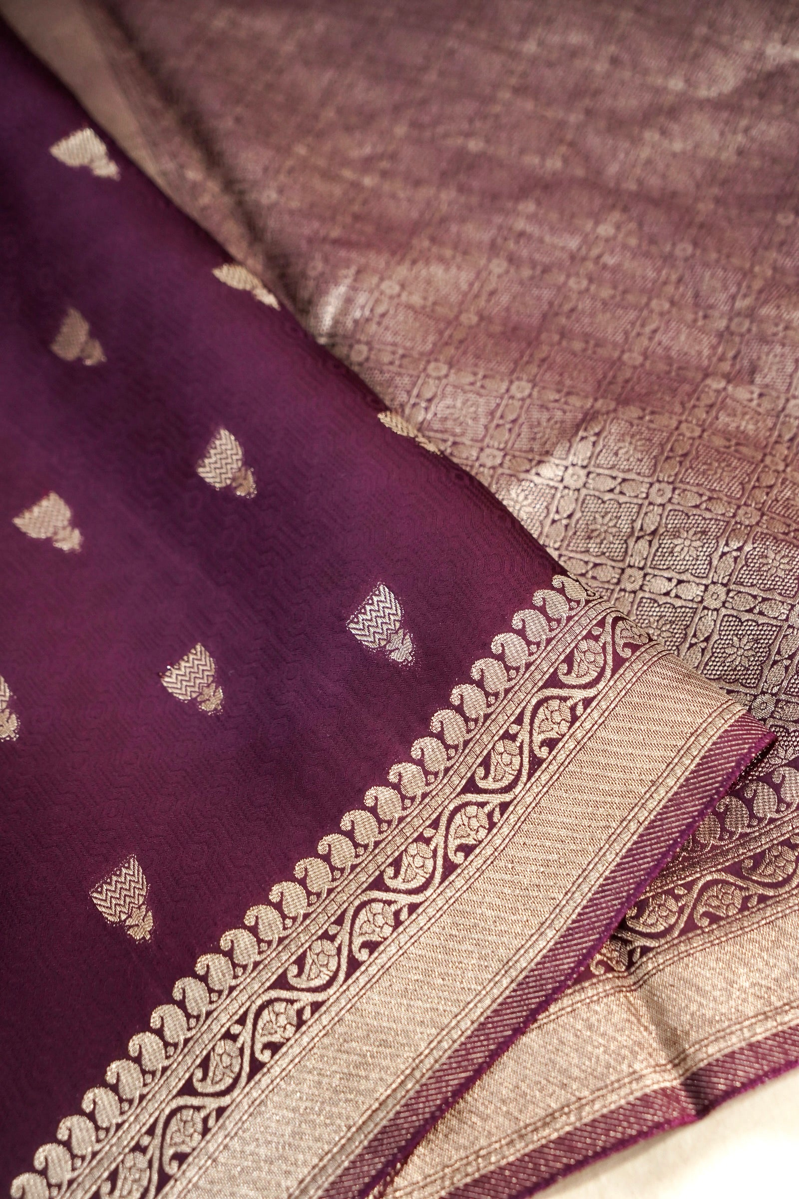 Deep Aubergine Purple Crepe Silk Saree