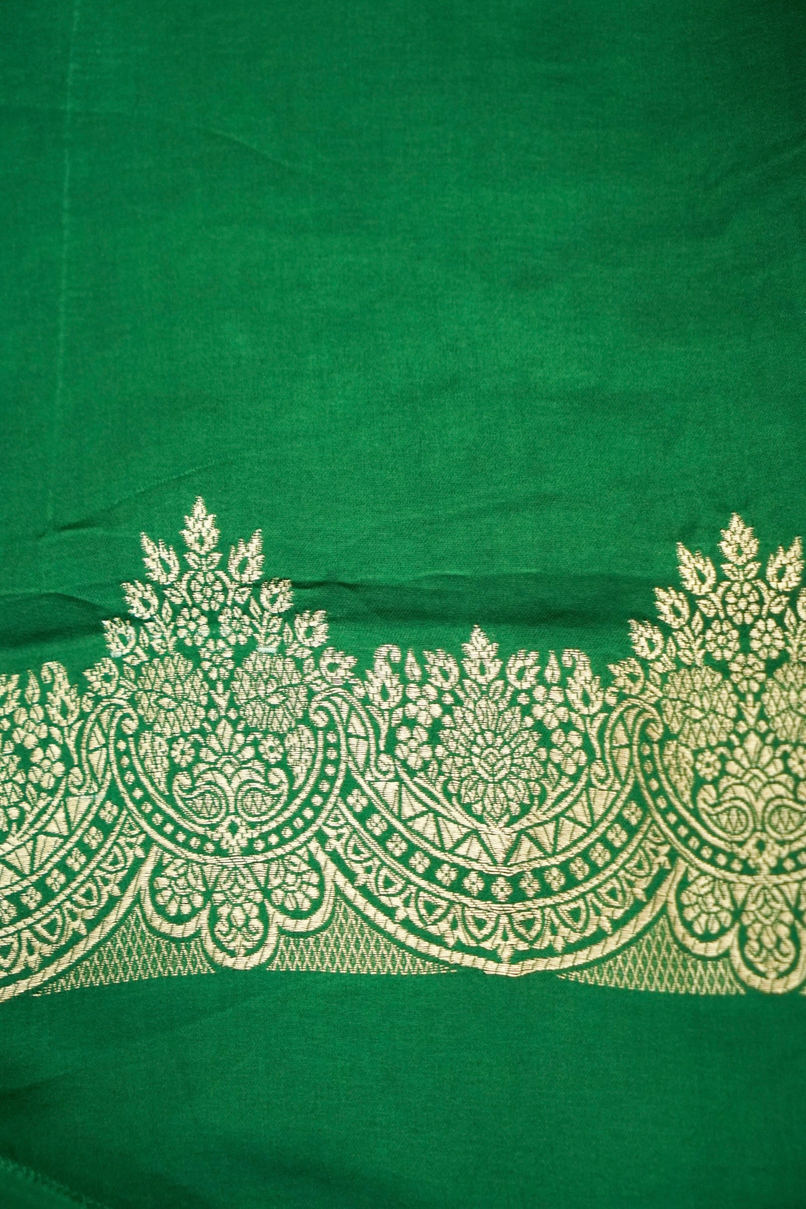 Mehendi Green Tissue Katan Silk Saree with Champagne Gold Border