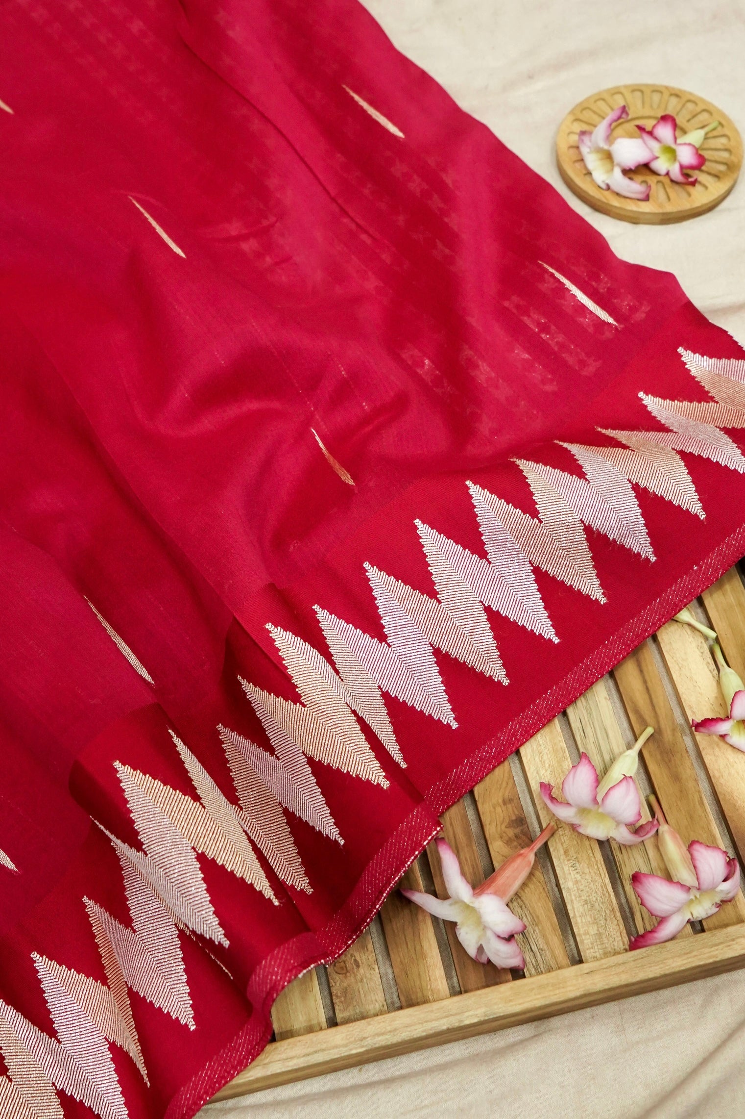Hot Red Mul Cotton Banarasi Saree