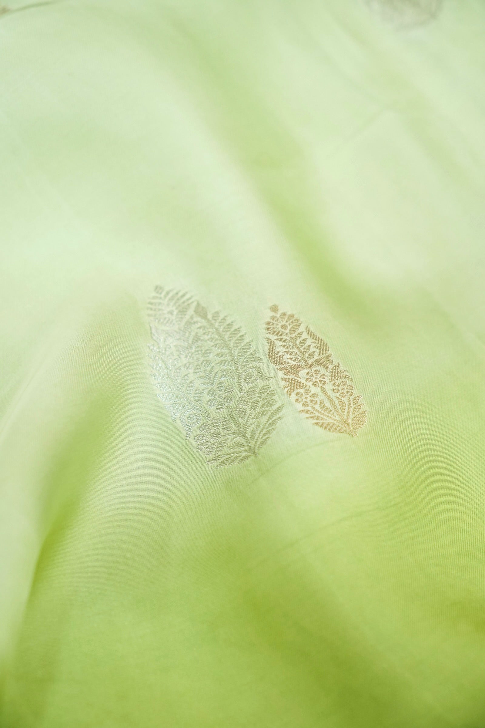 Pastel Pistachio Green Mashru Silk Saree with Gold Zari Border